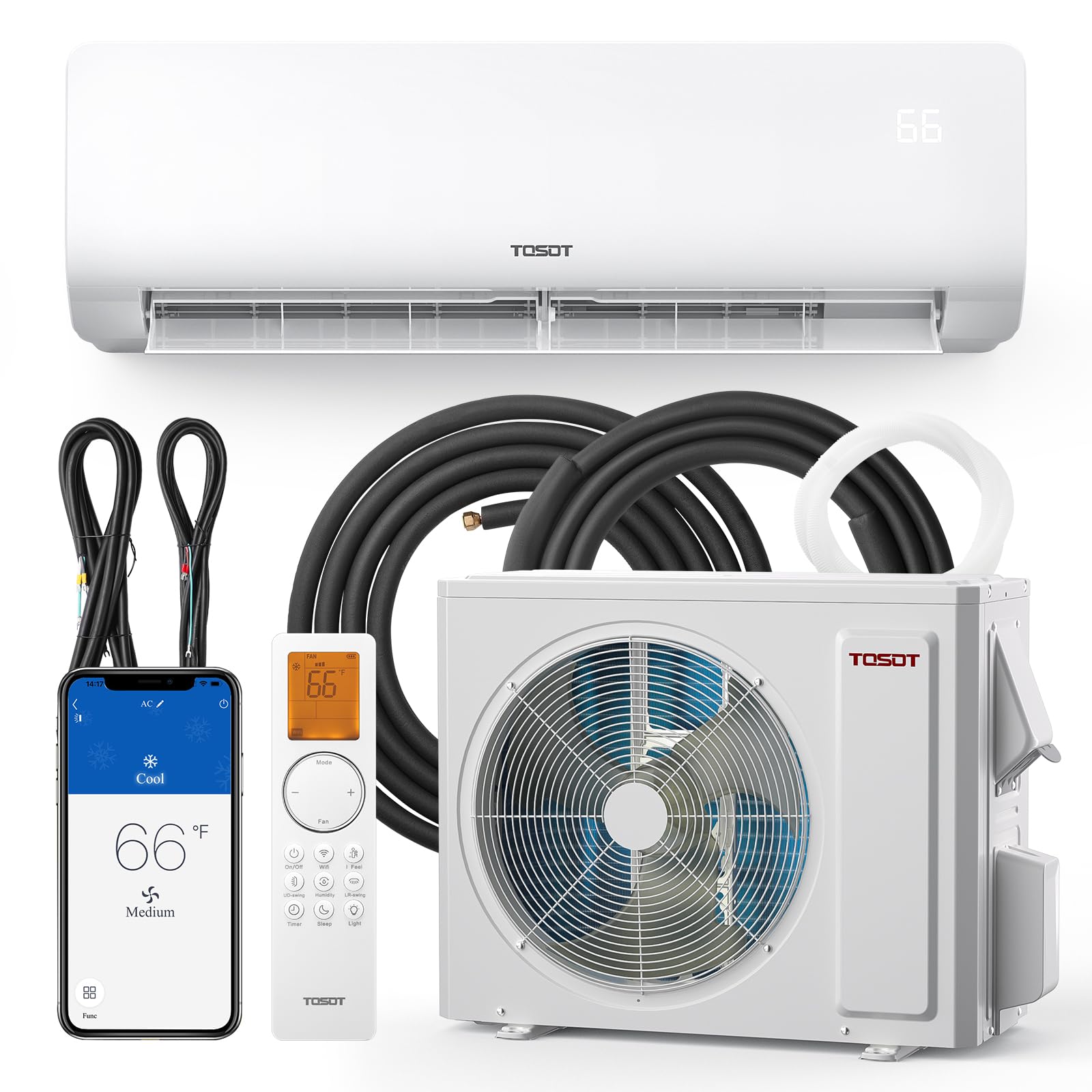 TOSOT 12,000 BTU Mini-Split Air Conditioner and Heating System, 19 SEER2 Wifi-Enabled Ductless Inverter AC Unit with 16ft Copper