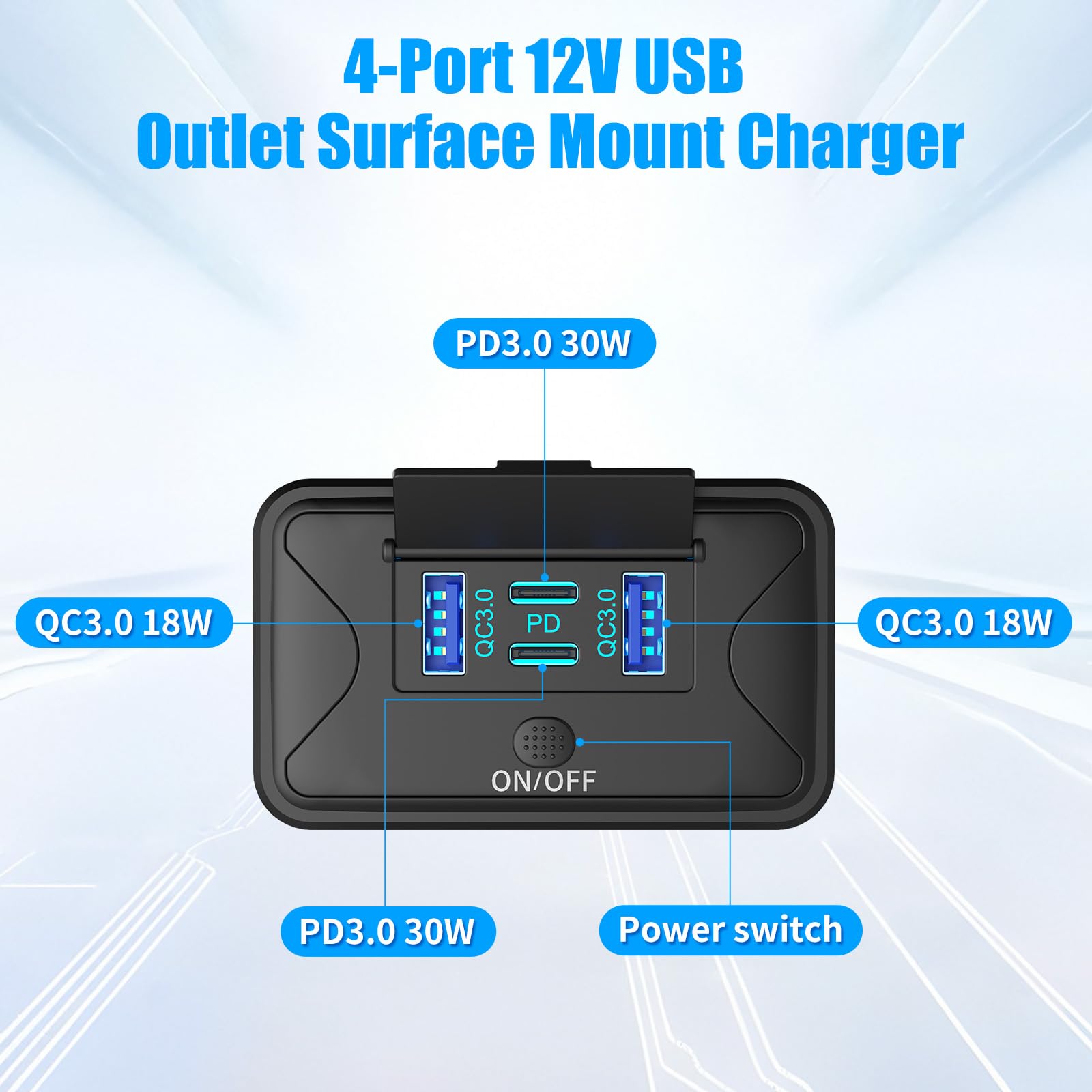2 Pack 78W 4 Port 12V Usb Outlet Wall Mount, Dual 36W Pd & Dual 18W Qc3.0 Lightweight Surface Mount Charger Socket Panel With Bu