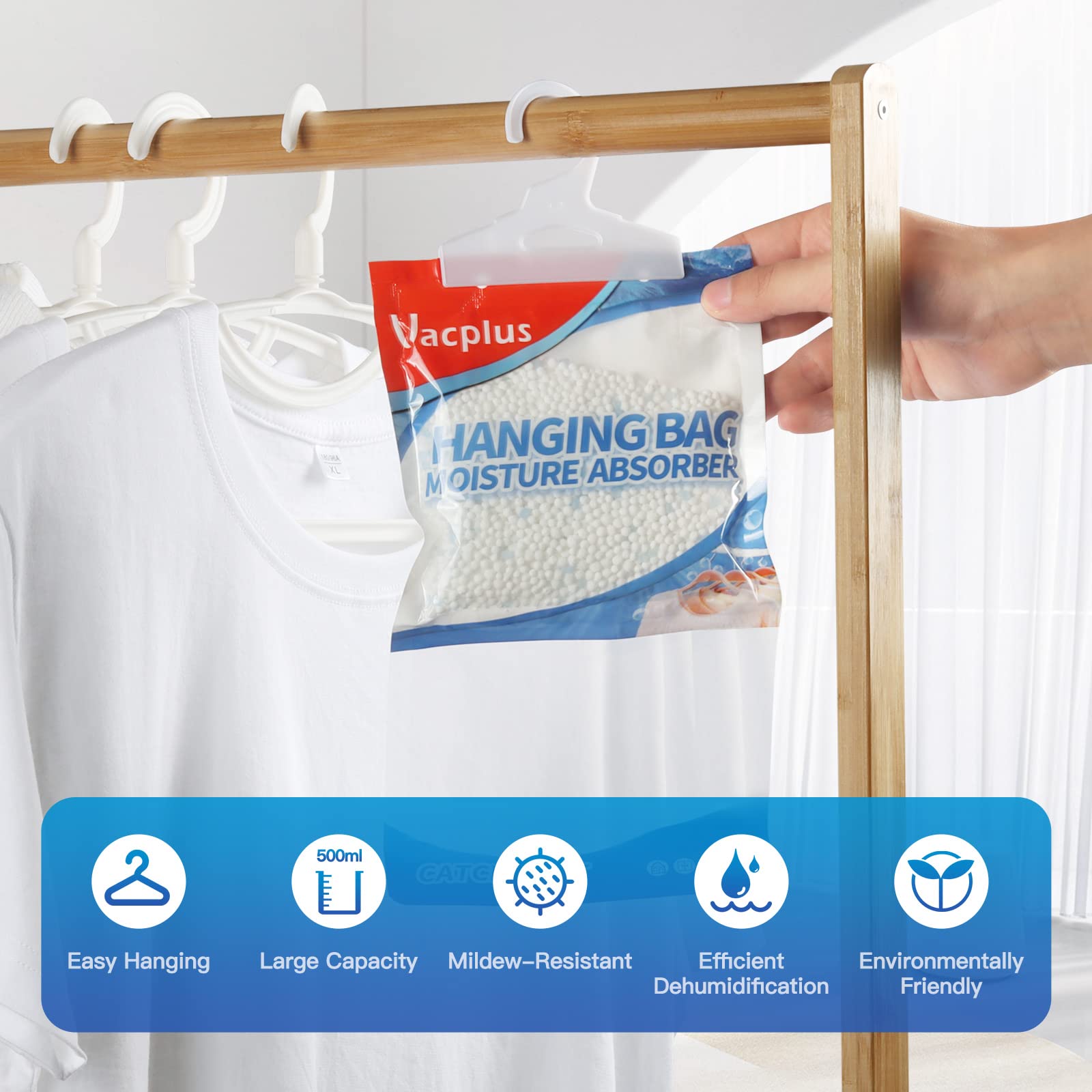 Vacplus Moisture Absorbers, Hanging Bag And Humidity Packs For Effectively Absorbing Excess Moisture, Closet Dehumidifiers & Odo