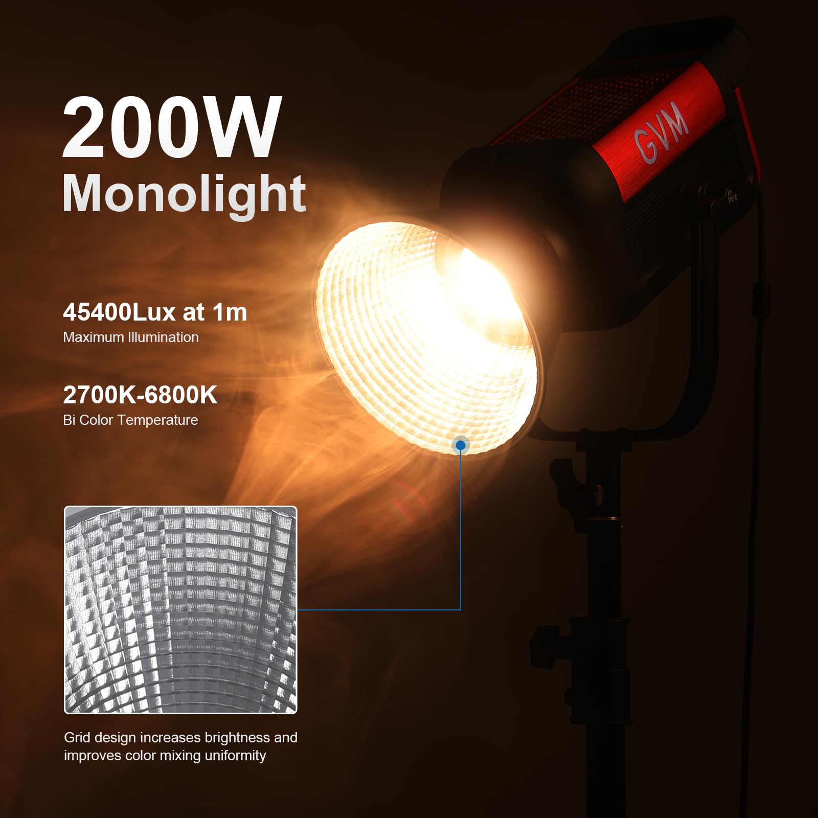 Gvm 200W Led Video Light With Softbox, Sd200B Photography Lighting Kit With Bluetooth Mesh Network/Dmx Control, 2700K 6800K Stud