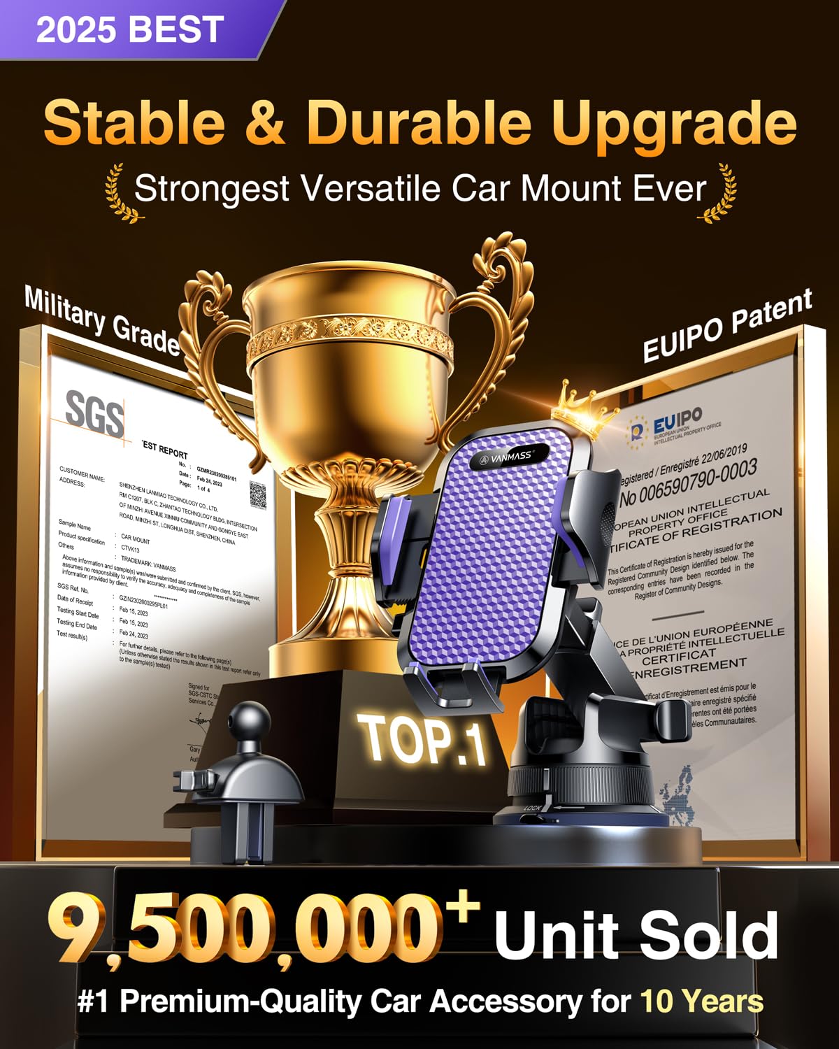 [Pro Version] Vanmass Universal Car Phone Mount [Super Suction Cup] Dashboard Phone Holder, Handsfree Windshield Dash Vent Phone