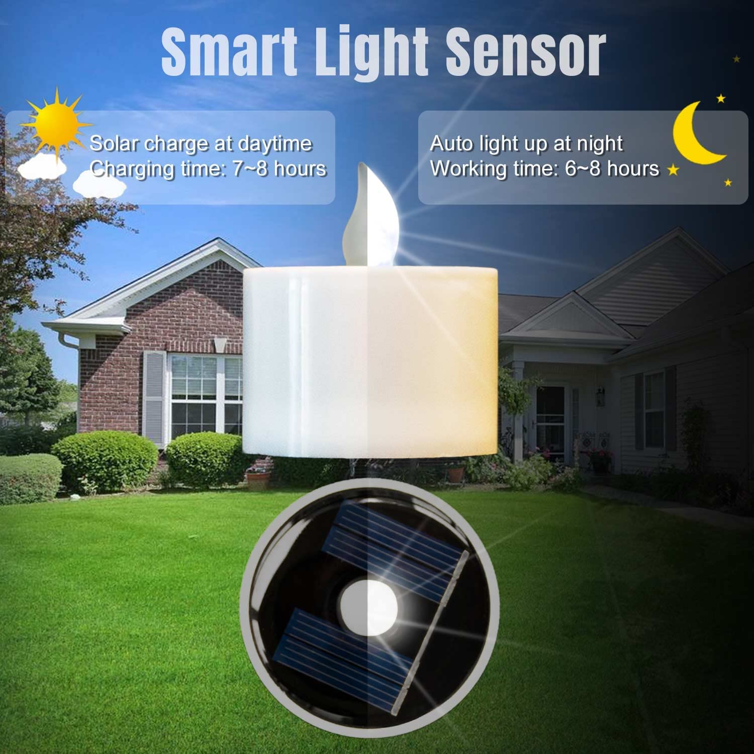 Singtok 6 Pcs Solar Powered Tea Light Waterproof Rechargeable Candles, White Flickering Led Flameless Votive Battery Operated Fo