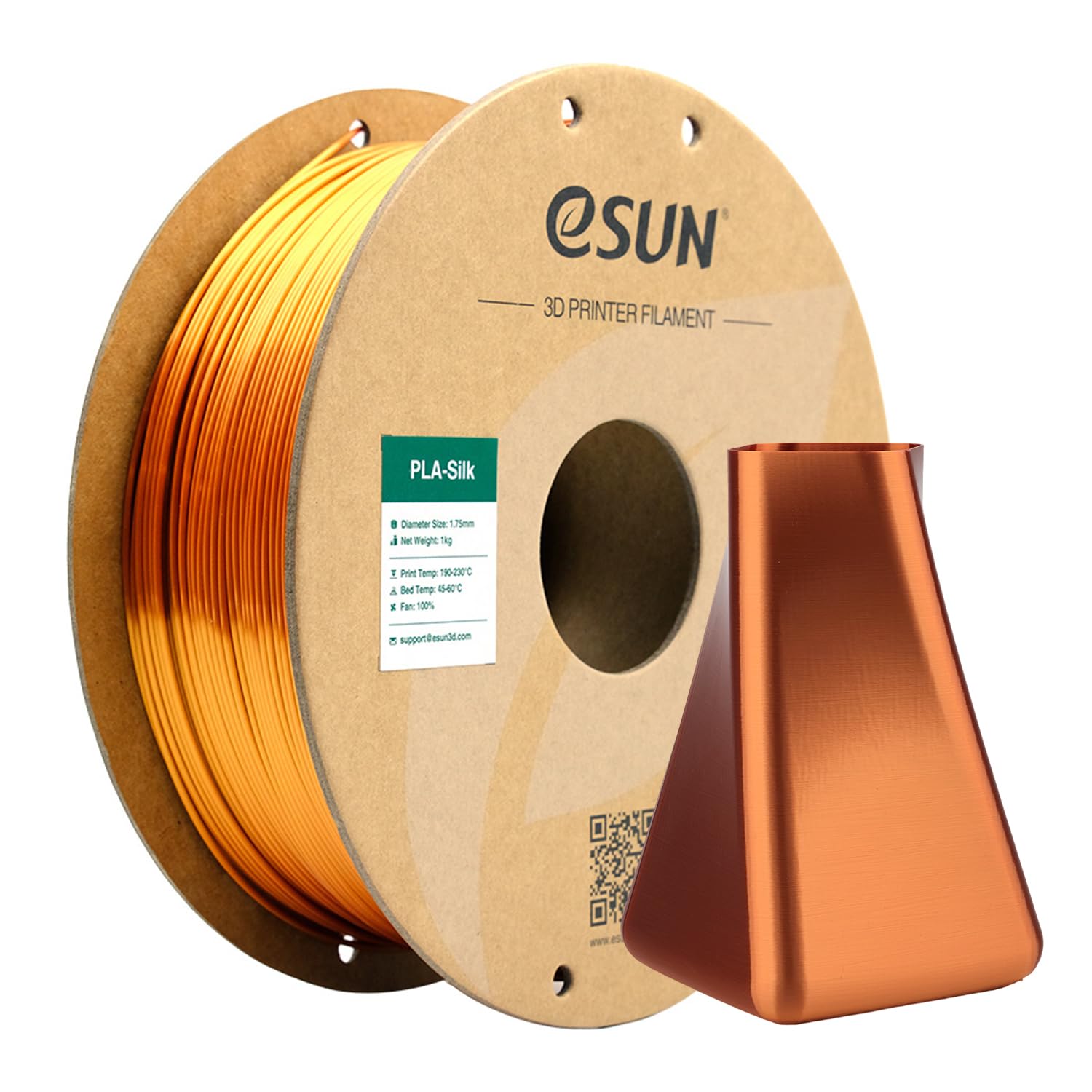 eSUN Silk PLA Filament Copper 3D Printing PLA Filament 1.75mm Dimensional Accuracy +/- 0.03mm, 1kg Carboard Spool (2.2lbs) Silky