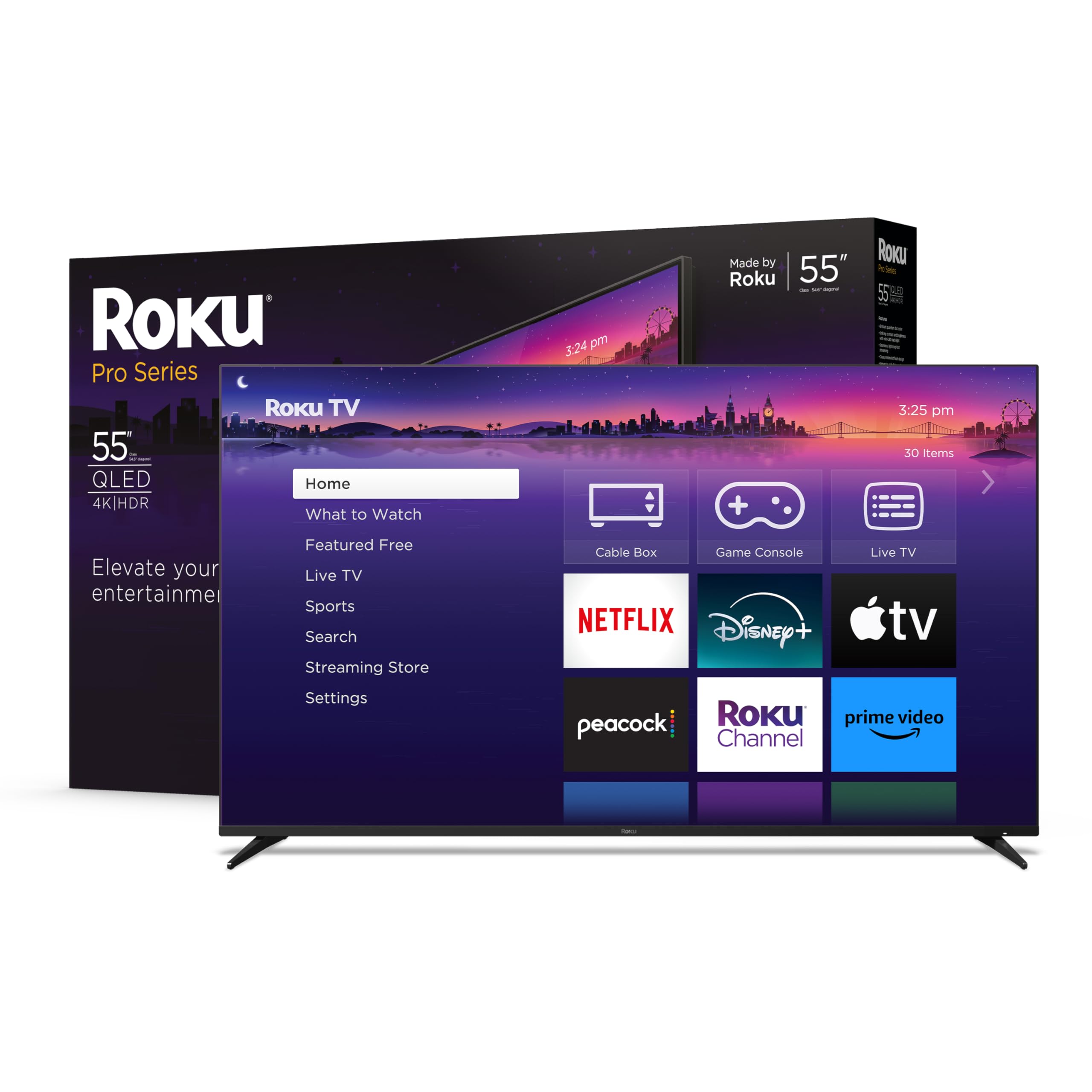 Roku Smart Tv � 55 Inch Pro Series 4K Qled Rokutv With Backlit Roku Voice Remote Pro, Dolby Vision Iq, 120Hz Refresh Rate � Live Local News, Sports, Gaming