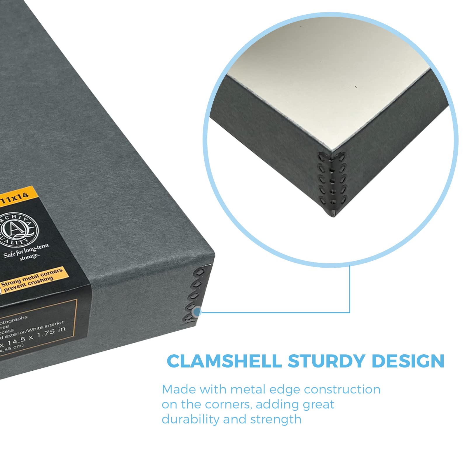 Lineco Archival Folio Storage Boxboard, Acid Free With Metal Edges Boxboard, 11.5 X 14.5 X 1.75 Inches, Longevity Organize And Store Photos Documents Crafts Cards Magazines Prints Diy, Gray Exterior