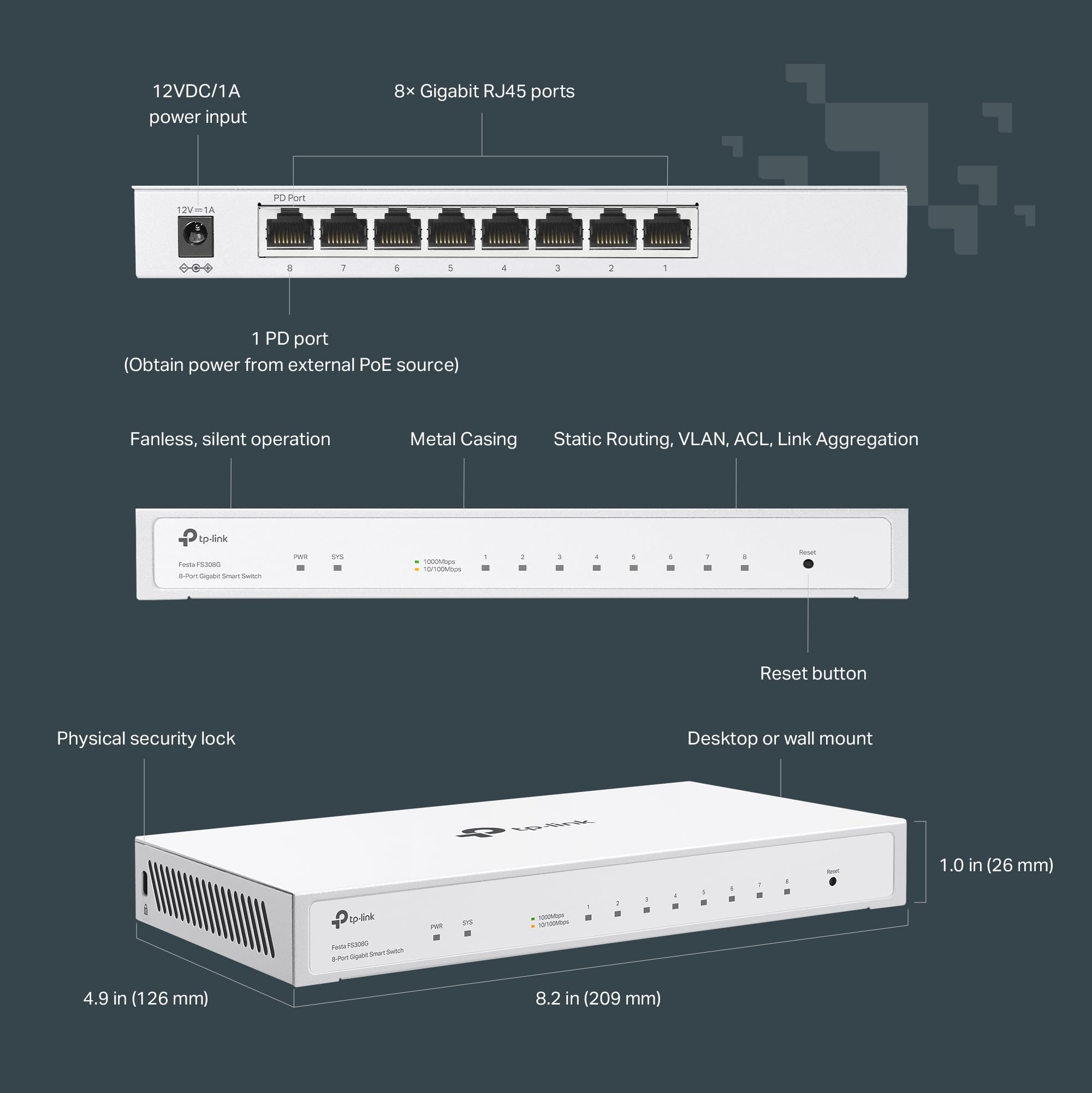 Tp Link Festa Fs308G | 8 Port Gigabit Smart Managed Switch | Self Organizing Network | Free Cloud Management | Fanless | Static