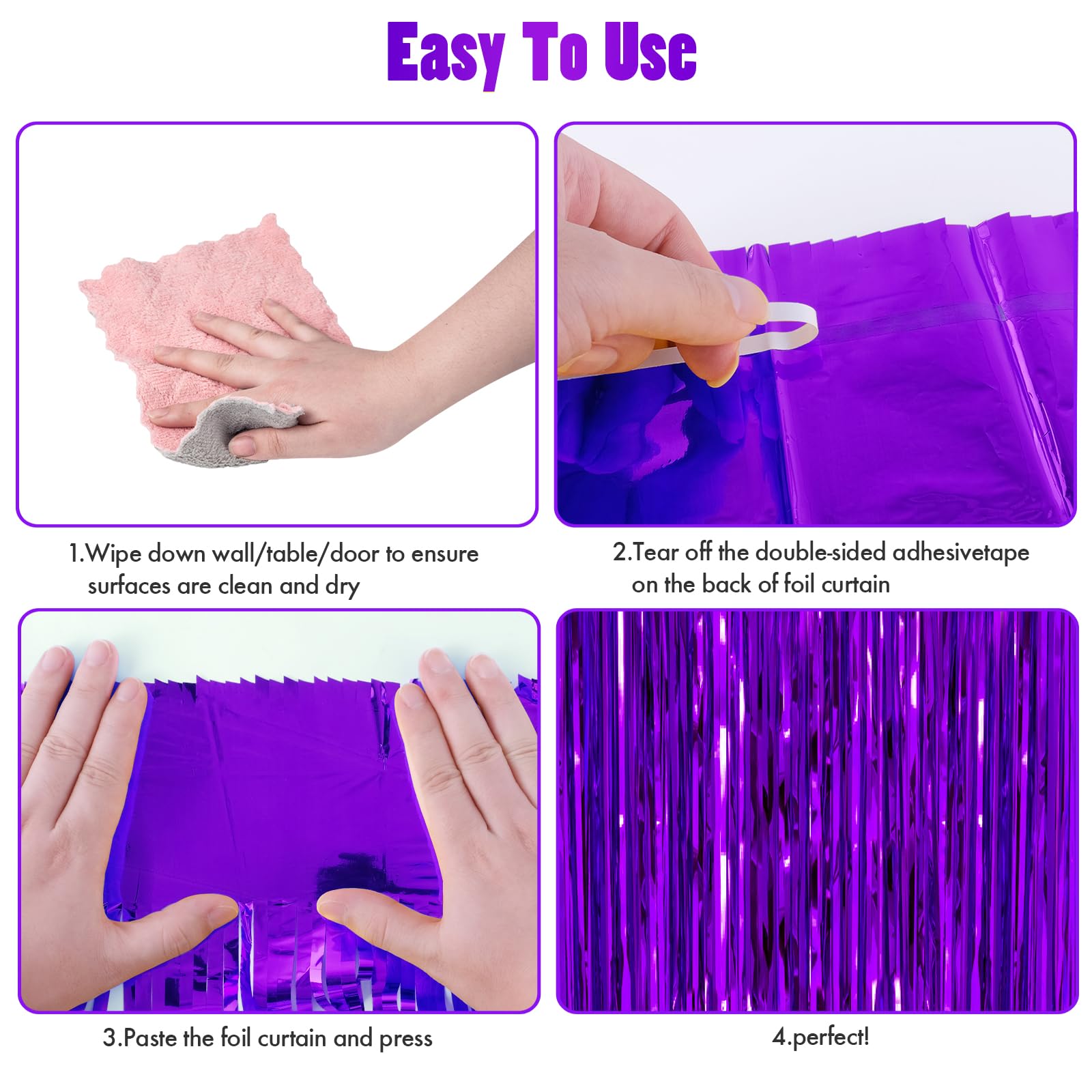 Canrevel 2 Pack 3.3X8.2 Feet Purple Foil Fringe Backdrop Curtains, Tinsel Streamers For Mermaid Birthday Party Decorations, Grad