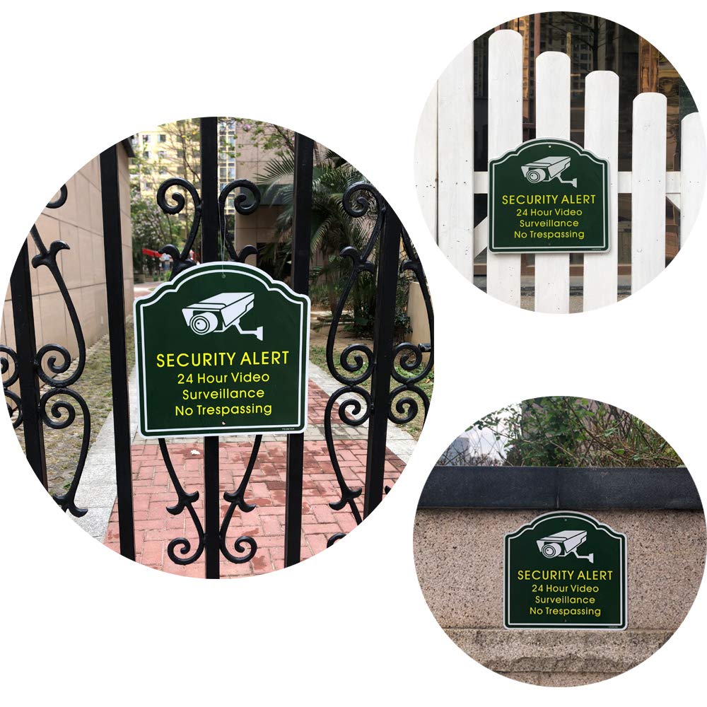 2Pcs 24 Hour Video Surveillance Waring Reflective Sign No Trespassing Sign Security Alert 12X12 Inch Aluminum Alloy Cctv Securit
