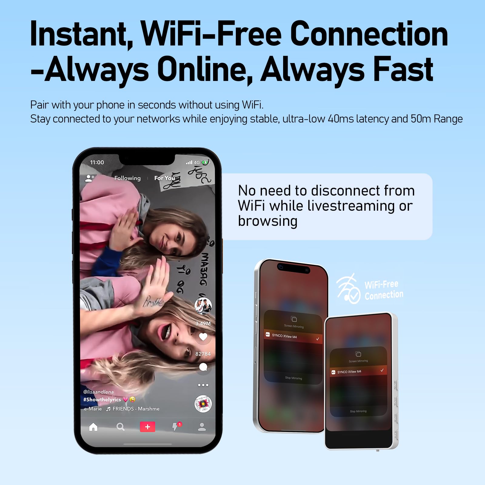 Synco M4 Magnetic Vlog Selfie Monitor Screen, Back Camera Monitor For Live Stream Tiktok, Compatible With Iphone & Android,4'' 4