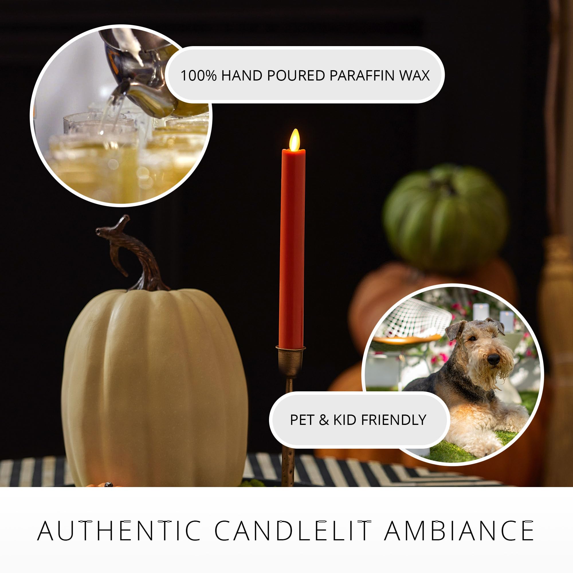 Luminara Harvest Pumpkin Flameless Candle Taper (1'' X 9.5'') Melted Top Real Wax Unscented Remote Ready Timer