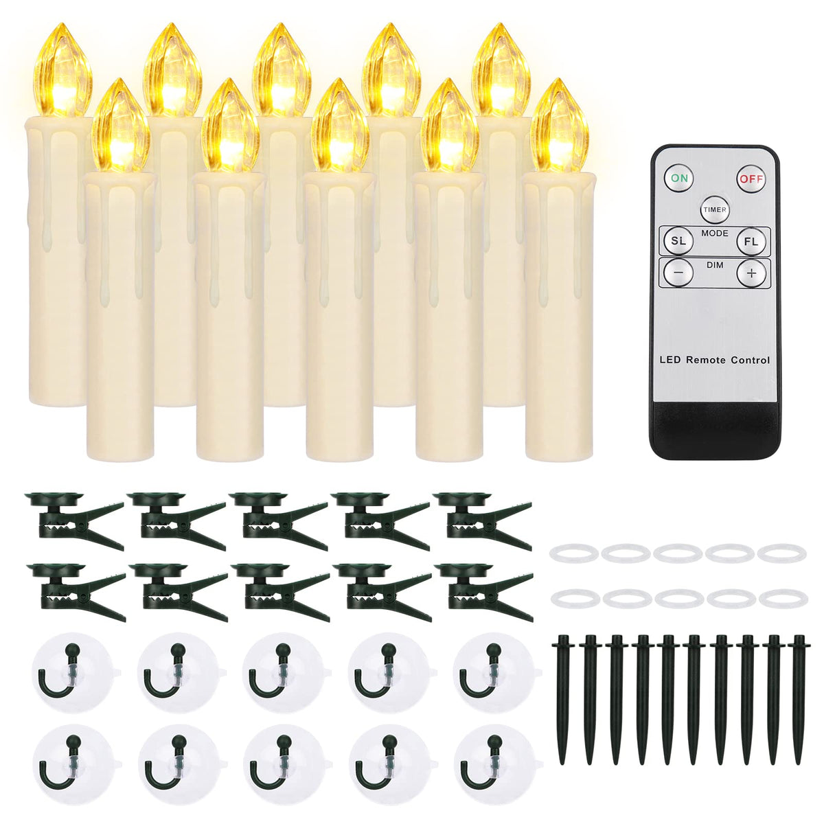 10 Pcs Led Window Candles With Remote Timer, Battery Operated Flameless Taper Candles, Warm White Flickering Christmas Candles L