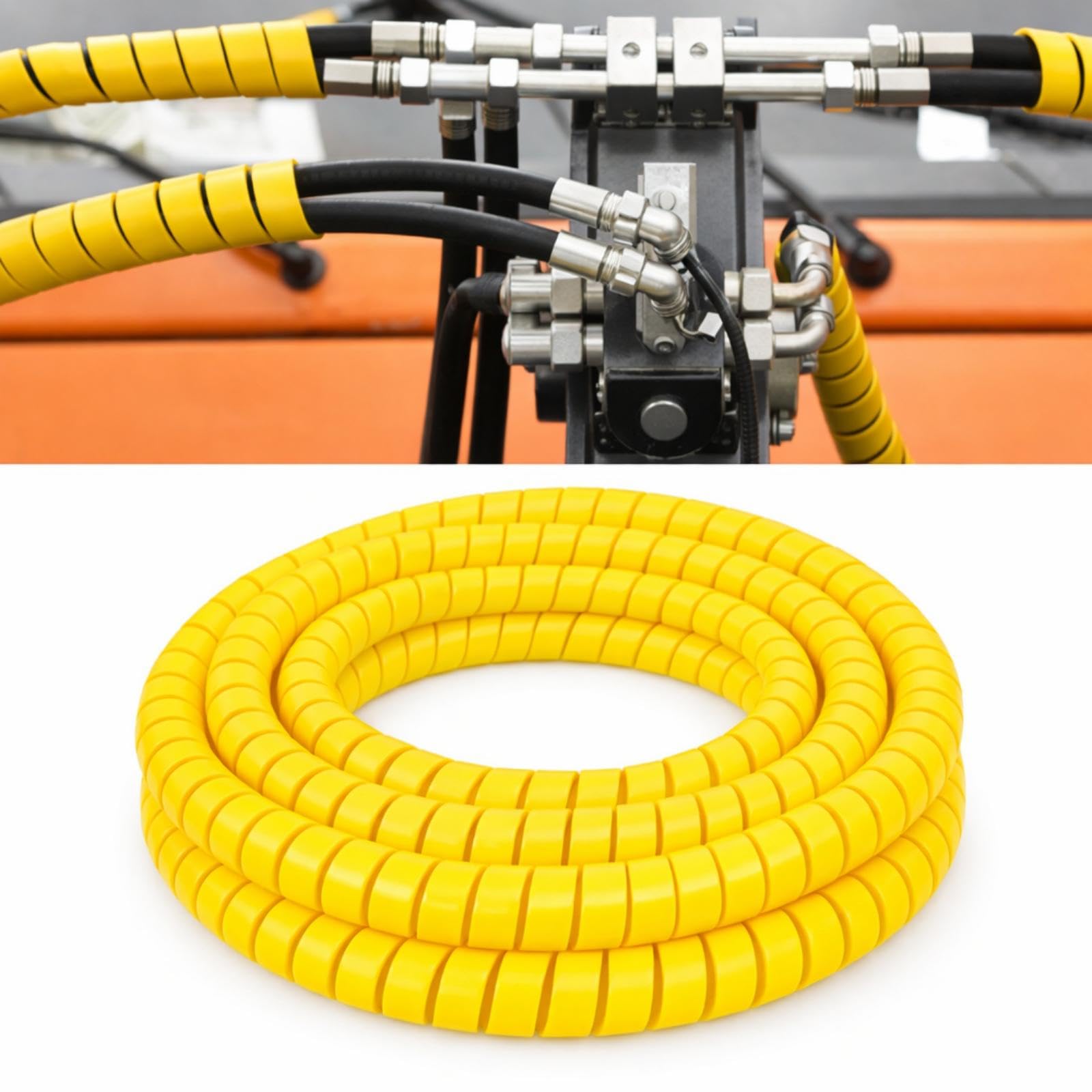 Pangda 25Ft Spiral Wrap Hose Cable Protector 1/2 Inch Heavy Duty Hydraulic Hose Wrap Protector Sleeve, Yellow Abrasion Resistant