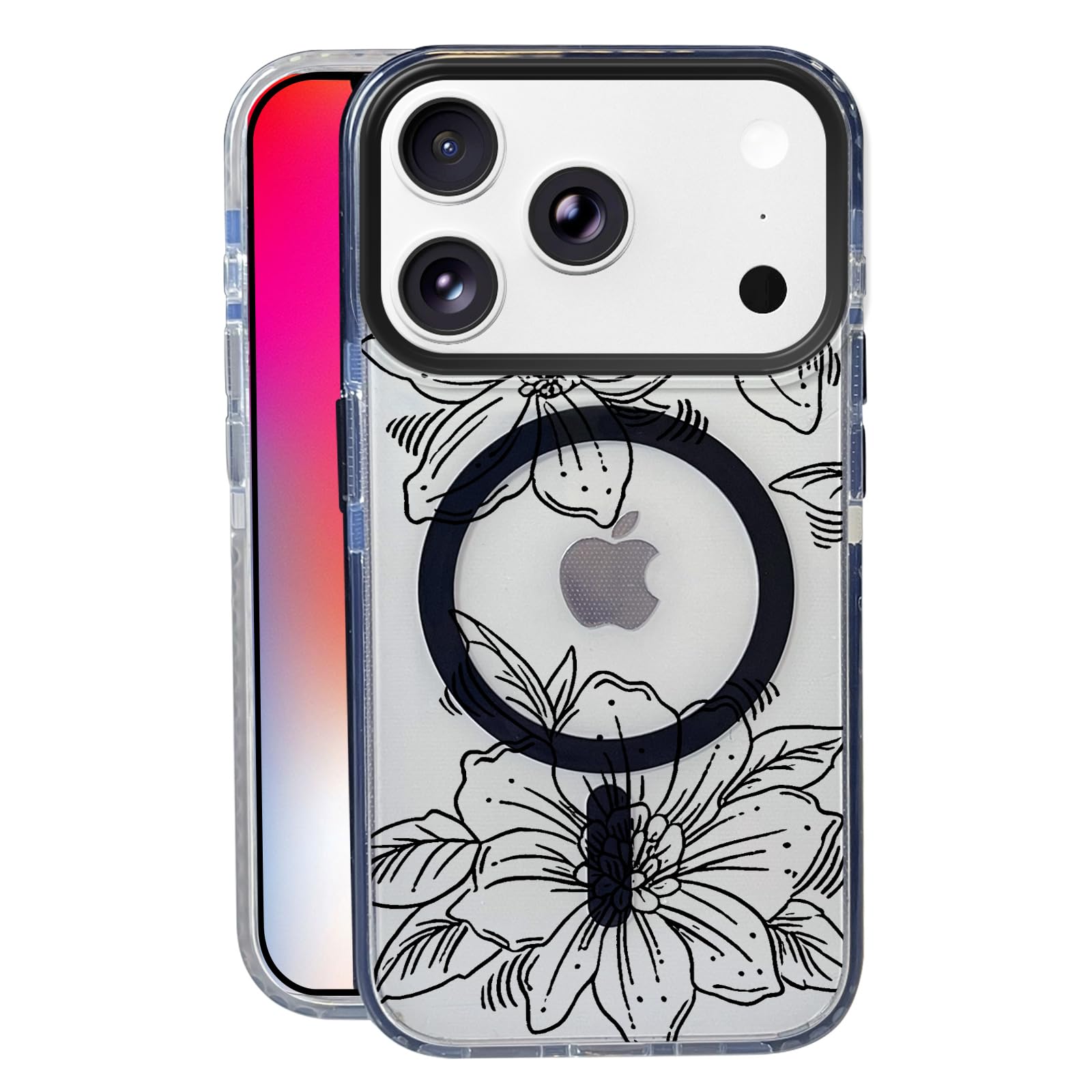 Nimeey Black Line Floral for iPhone 17 Pro Case,MagSafe Compatible,Matte Soft Slim Shockproof Cover,Anti-Fingerprint,Anti-Yellow