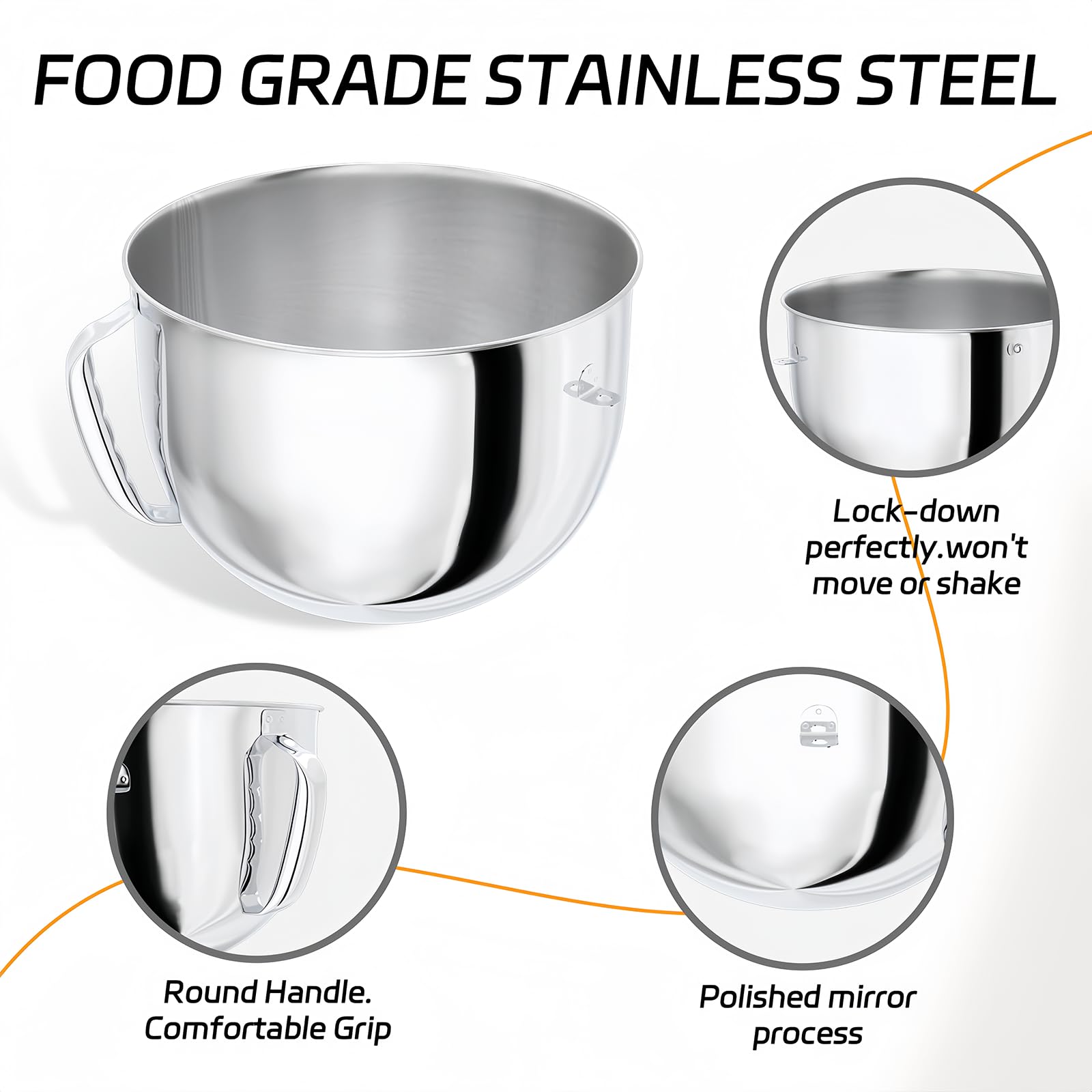 7Qt Stainless Steel Mixer Bowl For Kitchenaid Stand Mixers, Kitchen Aid Mixing Replacement Bowl For 7Qt Lift Mixer With Handle,