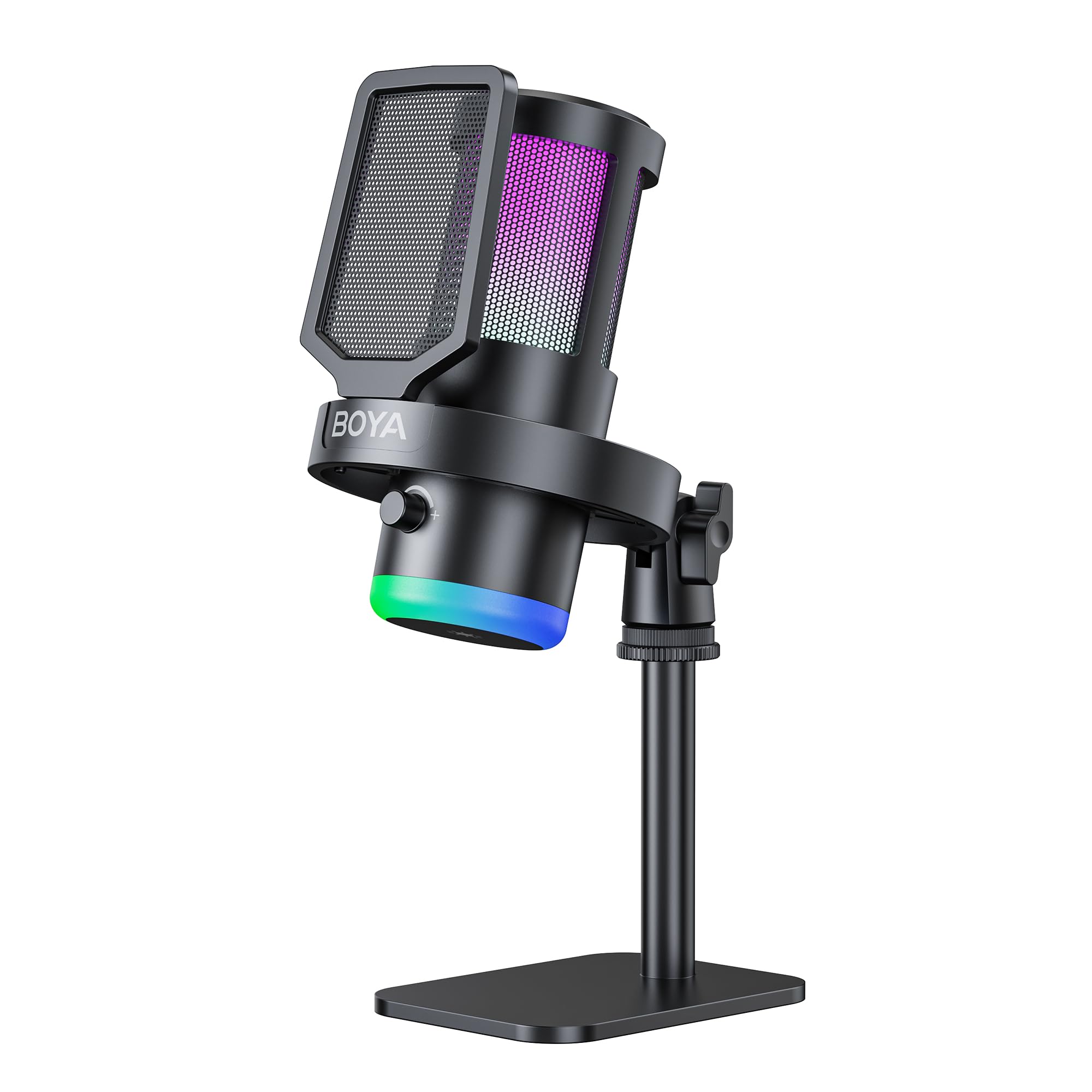 BOYA USB Gaming Microphone, 192kHz/24bit, Supercardioid + ENC Noise Cancellation, Touch Mute, 9 RGB Effects, Gain Knob, Monitor