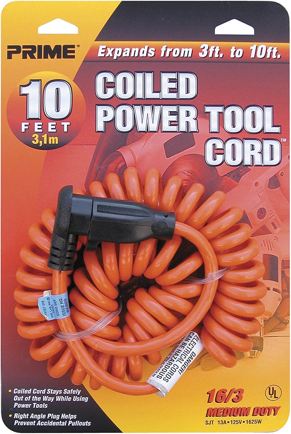 Prime Ad010610 10' 16/3 Sjt Orange Coiled Power Tool Cord
