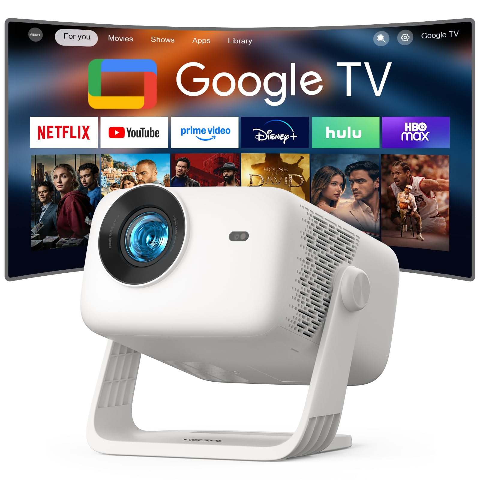 ?Google TV & 3500ANSI & 4K?Smart Projector with WiFi and Bluetooth, VISSPL AI Auto Focus & Auto Keystone Portable Outdoor Overhe