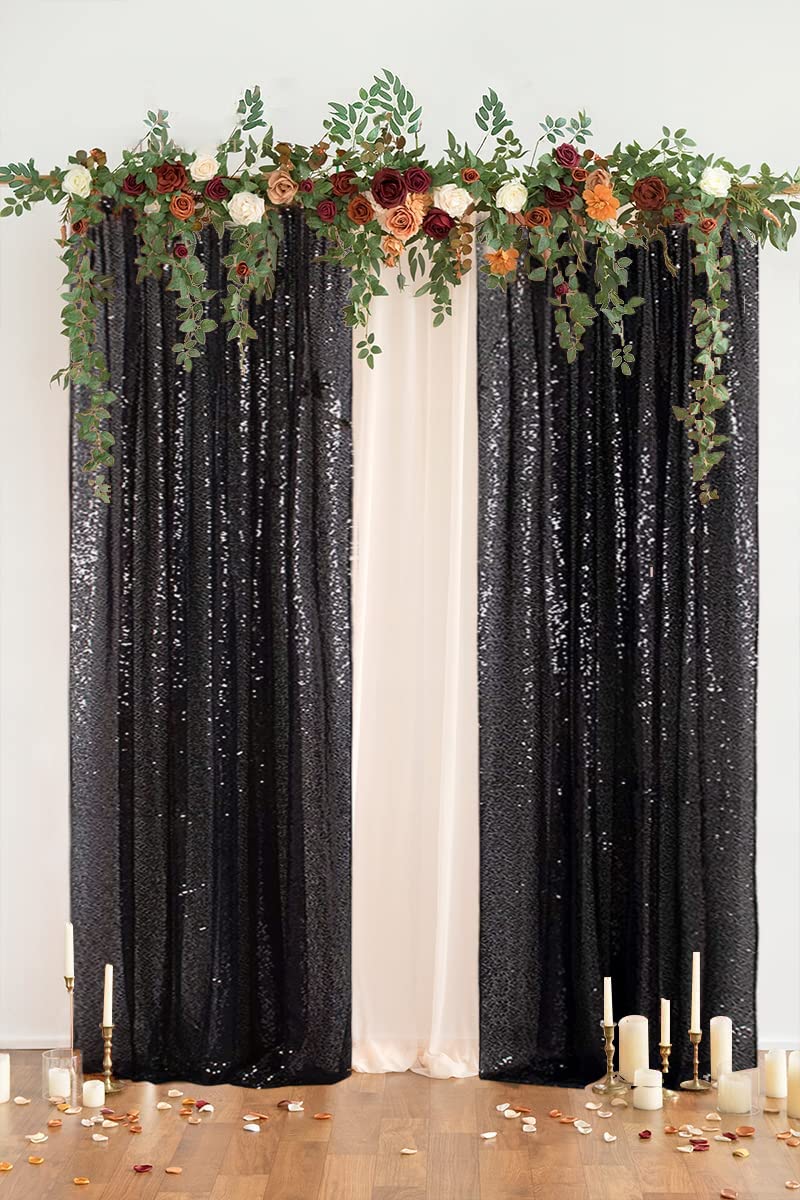 Partydelight Black 2Ft X 8Ft Sparkly Sequin Backdrop Curtains, 2 Panels, For Wedding, Party, Room Decorations.