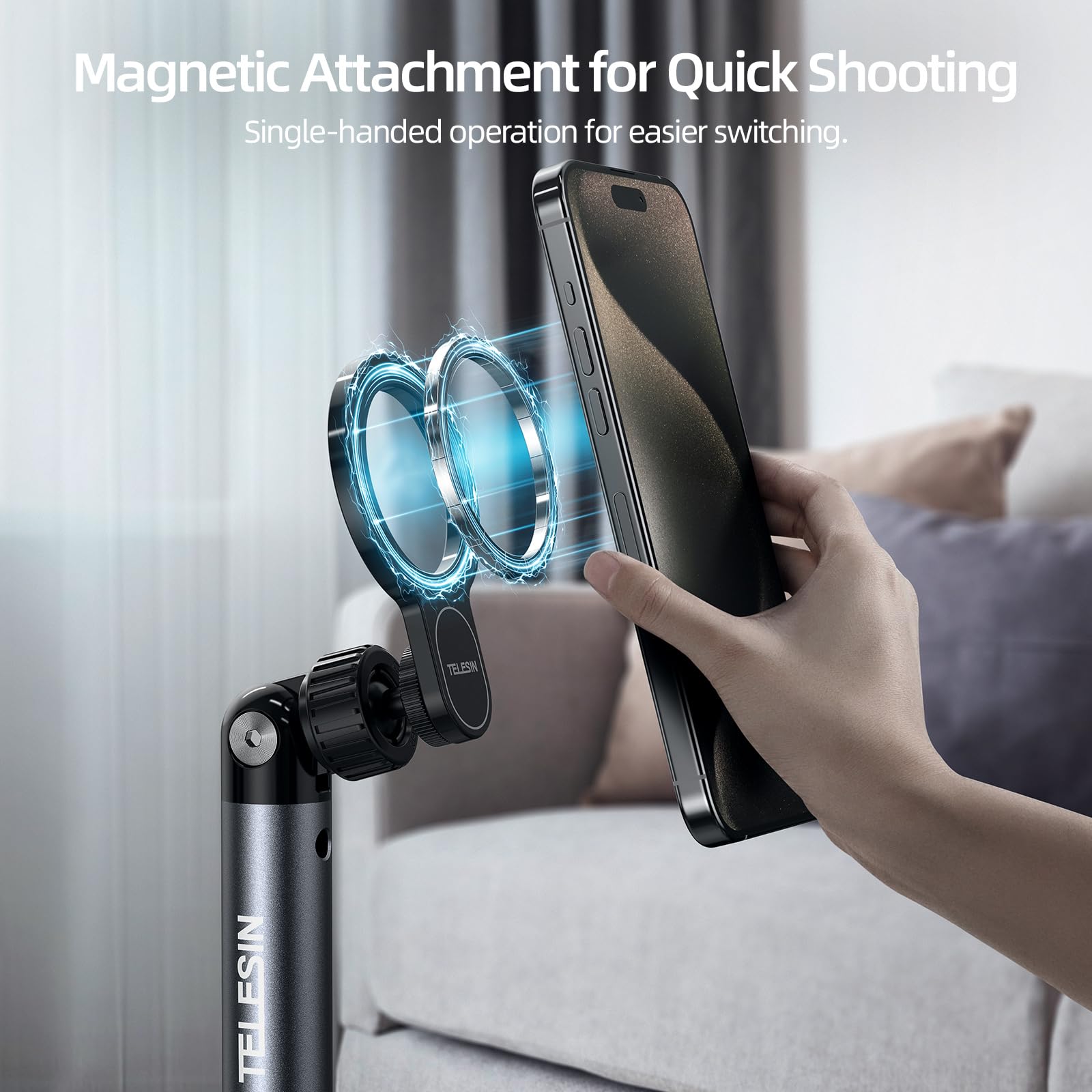 Telesin Magnetic Phone Tablet Floor Stand, Aluminum Alloy Phone Holder Stand For Video Recording, Overhead Bed/Sofa Phone Mount
