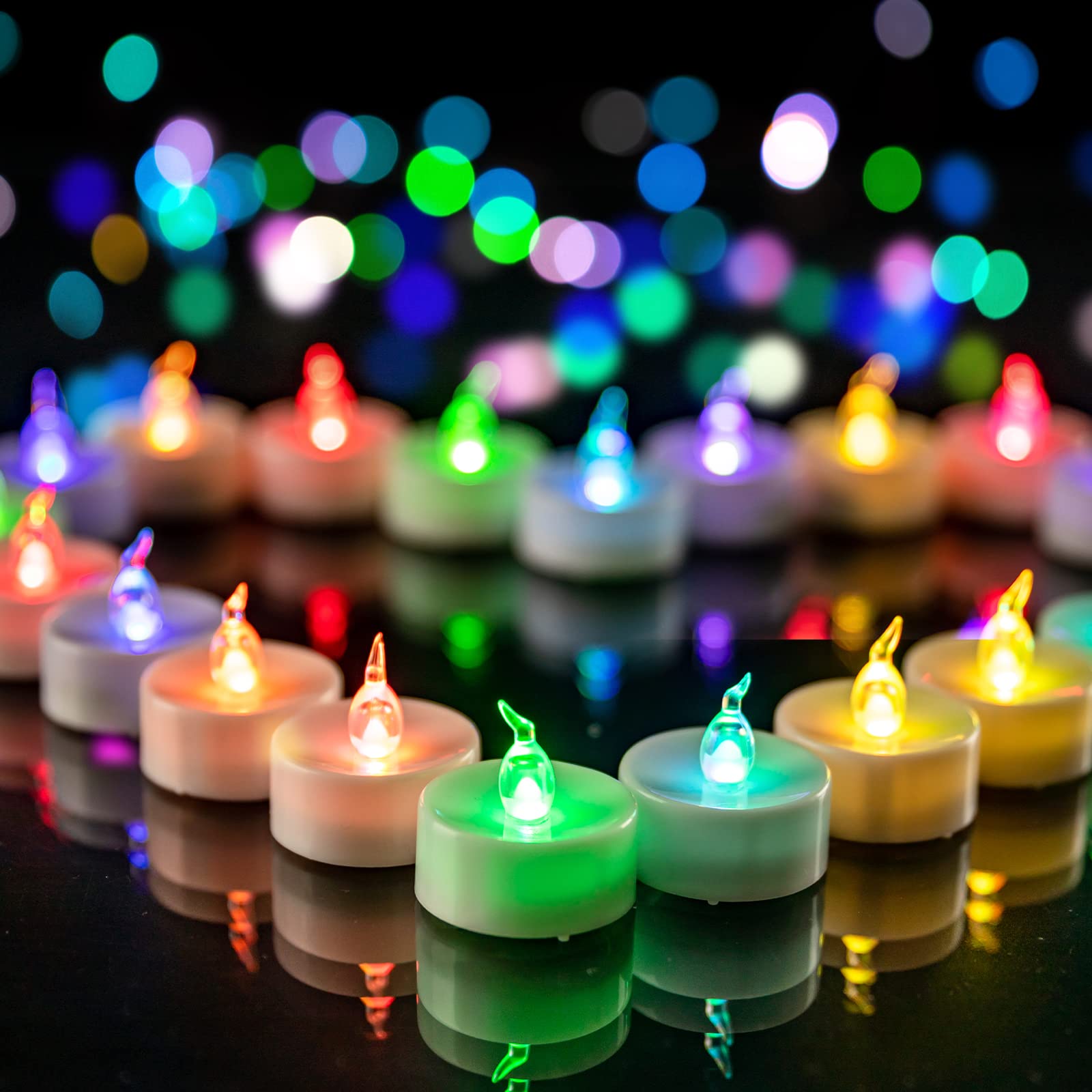 Windshell 24 Pcs Color Changing Tea Lights (White Base), Battery Operated Led Colored Tealight Candles (No Remote), Multicolor F