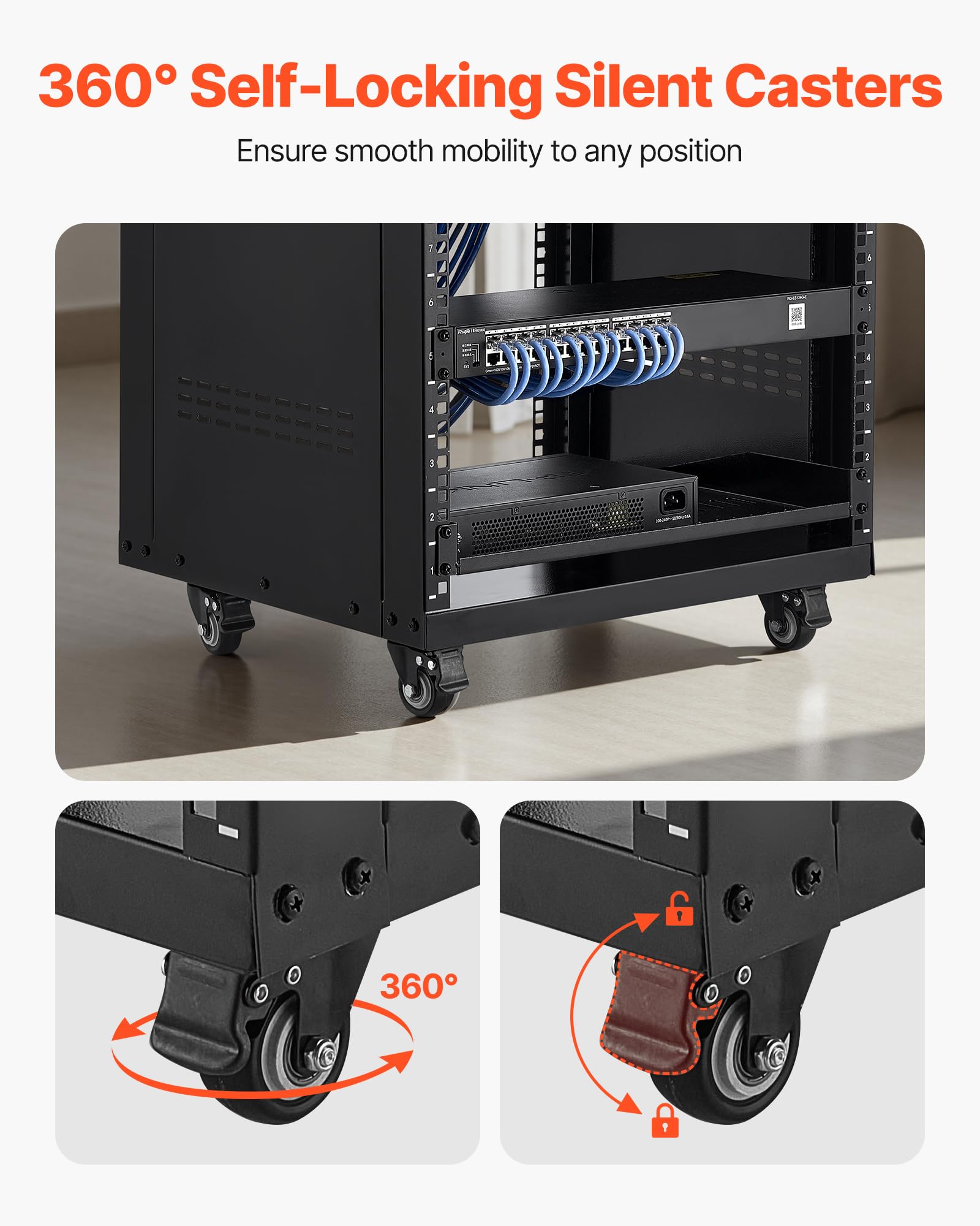 Vevor 16U Av Rack, Recording Studio Rack Cabinet, Open Frame Server Rack With Locking Caster Wheels, Removable Side Panels & Ven