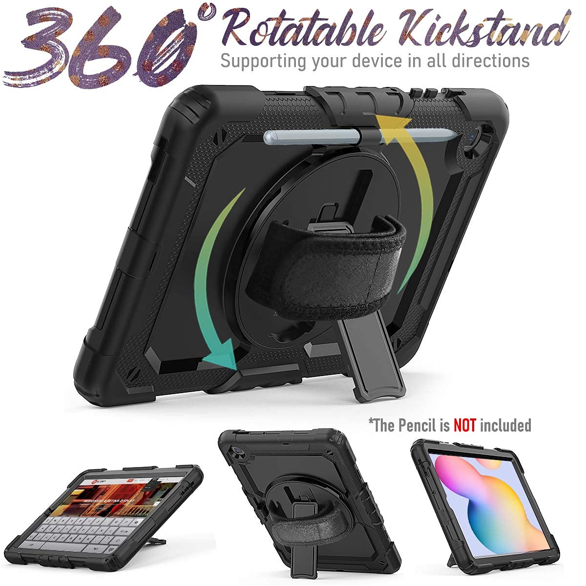 Hxcaseac For Samsung Galaxy Tab S6 Lite Case 10.4 Inch 2024/2022/2020 With Screen Protector/Rotating Hand Strap/S Pen Holder, Sh