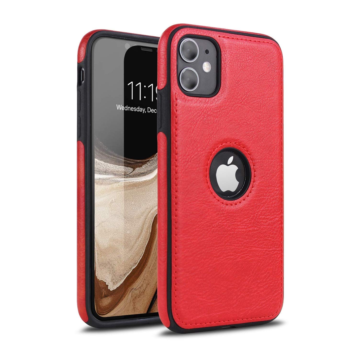 Topsem Retro Leather Case For Iphone 11 Anti Knock Back Cover Soft Tpu Business Shell Phone Case (Red, For Iphone 11)