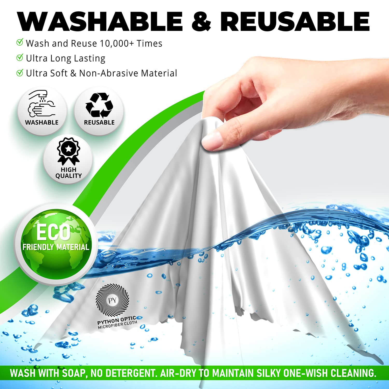 Python Premium Microfiber Cloth 12X16In   Scratch Free Optical Lens & Glasses Cleaner, Screen Cleaning For Computers, Tvs, Apple