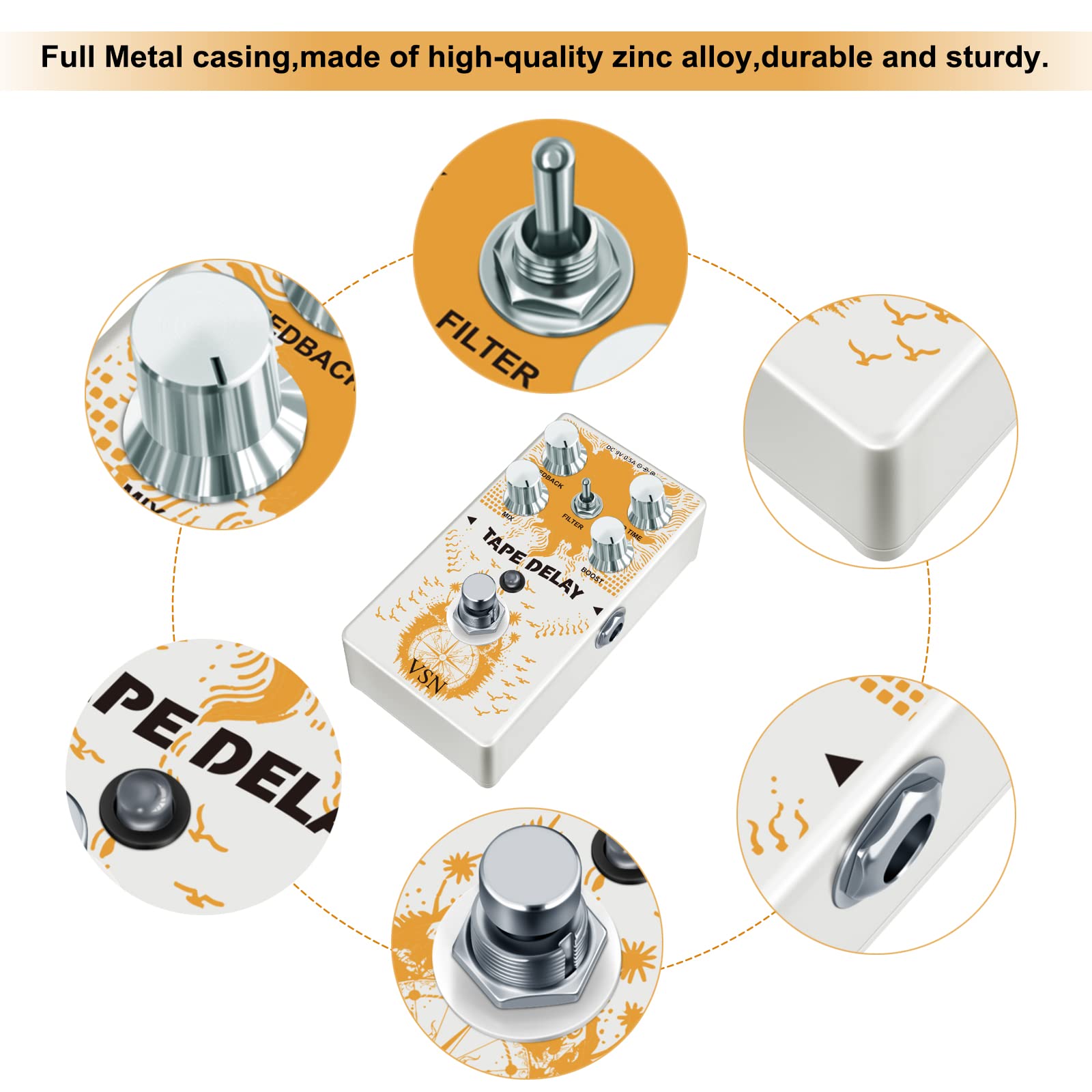 Vsn Tape Delay Pedal,Combined With Delay And Bass Effects Wide Range Delay Adjustment,Stereo Delay Pedals,Analog Delay Pedal Wit