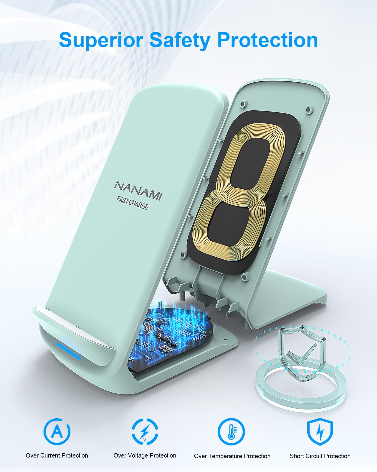 Nanami Upgraded Fast Wireless Charger,Qi Certified Wireless Charging Stand For Samsung Galaxy S24/S23/S22/S21/S20/S10/S9/Note 20