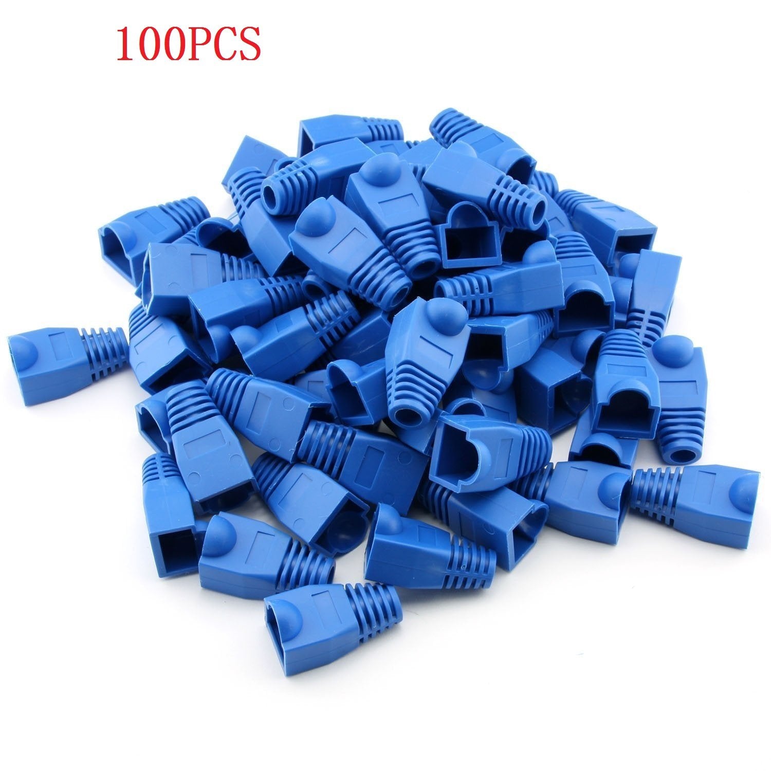 Rilexawhile 100 Pcs Blue Soft Plastic Cat5E Cat6 Ethernet Rj45 Cable Cap Connector Boots Plug Cover Strain Relief Boots (Blue)