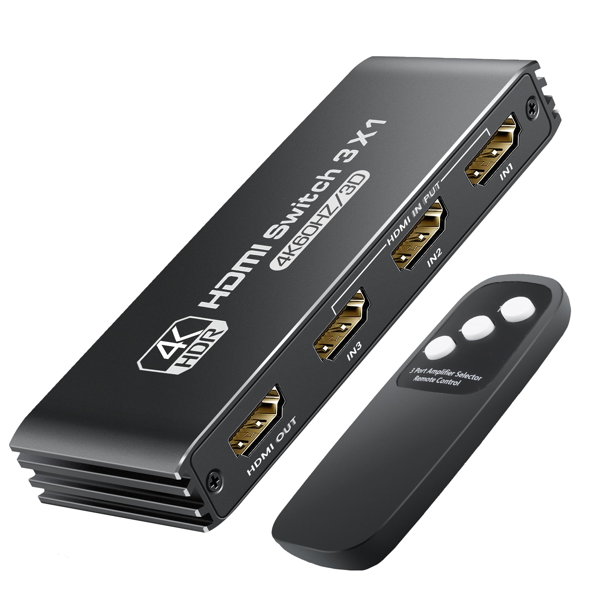 Newcare Hdmi Switch 3 In 1 Out 4K@60Hz, 3 Port Aluminum Hdmi Switch Box Support Auto Switching, Vrr Allm Hdr 3D Audio, Hdmi Splitter With Remote For Ps5/4, Xbox, Pc, Streaming Device