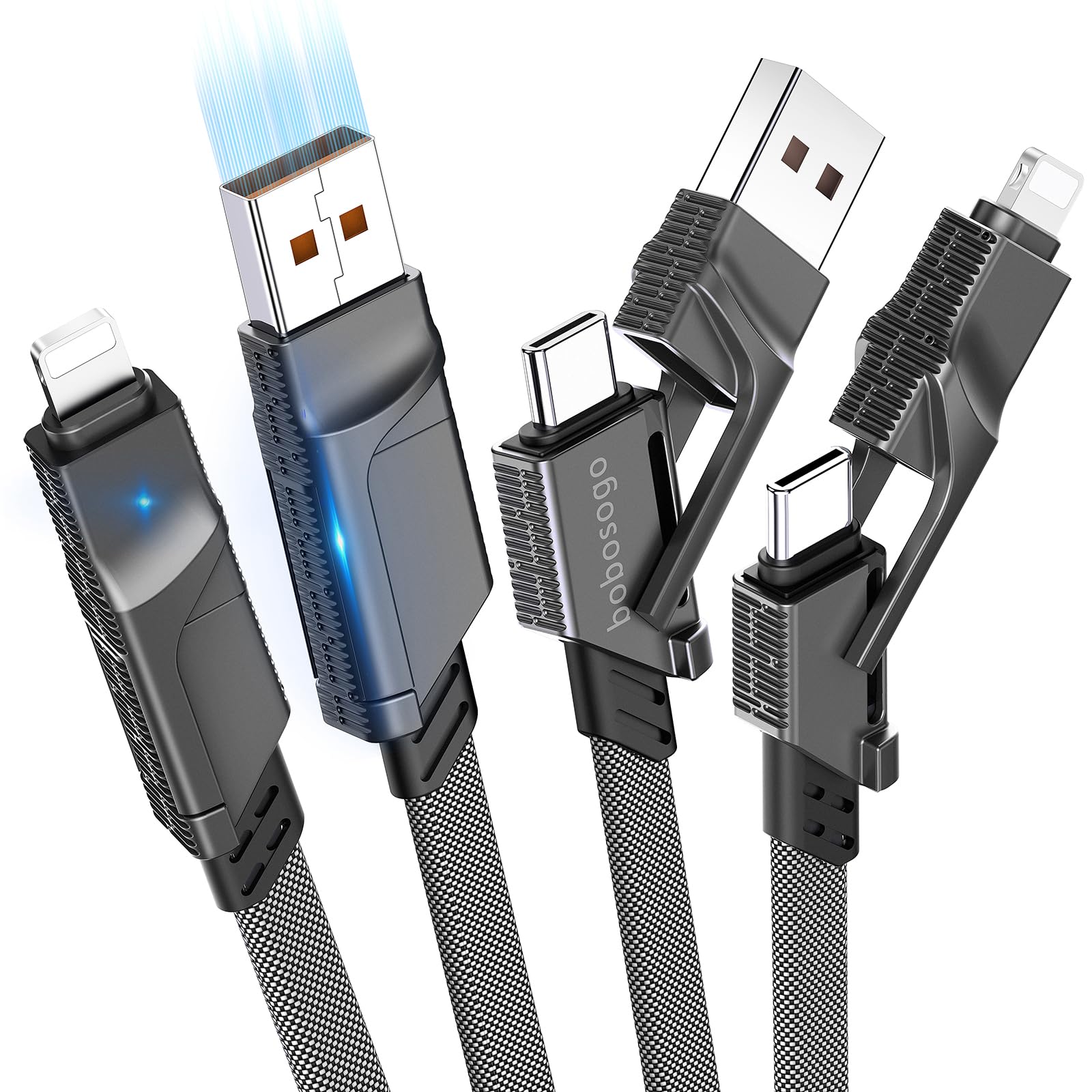 4 In 1 Usb C Cable For Lightning Cable [60W Fast Charging], 2Pack (3Ft+6Ft) Flat Braided Usb C To Usb C Charger Cord With Lightn