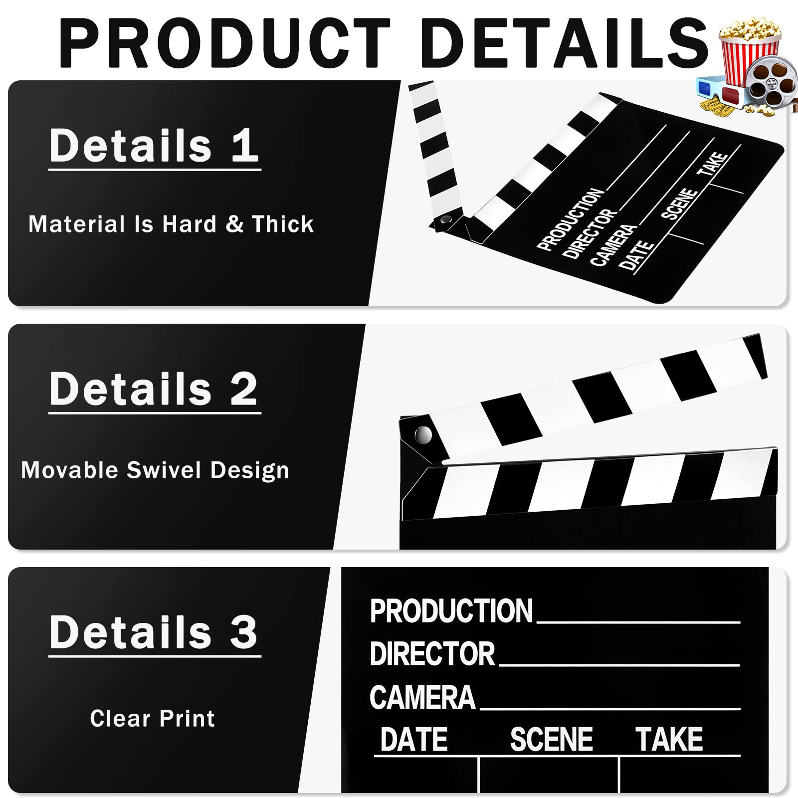 Jecery 40 Pcs Movie Film Clap Board 7 X 8 Inch Movie Clapboard Directors Clapper Clapboard Movie Night Party Decorations Writabl