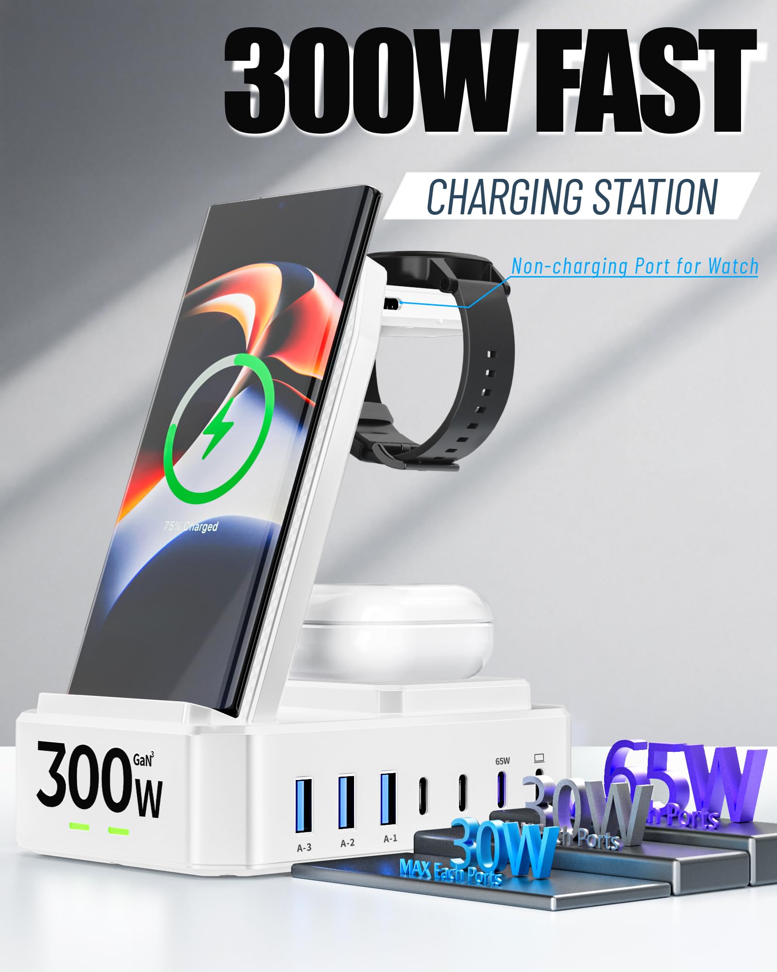 300W Wireless Charger For Samsung,Zutspzss 10 In 1 Wireless Charging Station, 65W Usb C Fast Charging Stand For Samsung S25 Ultr