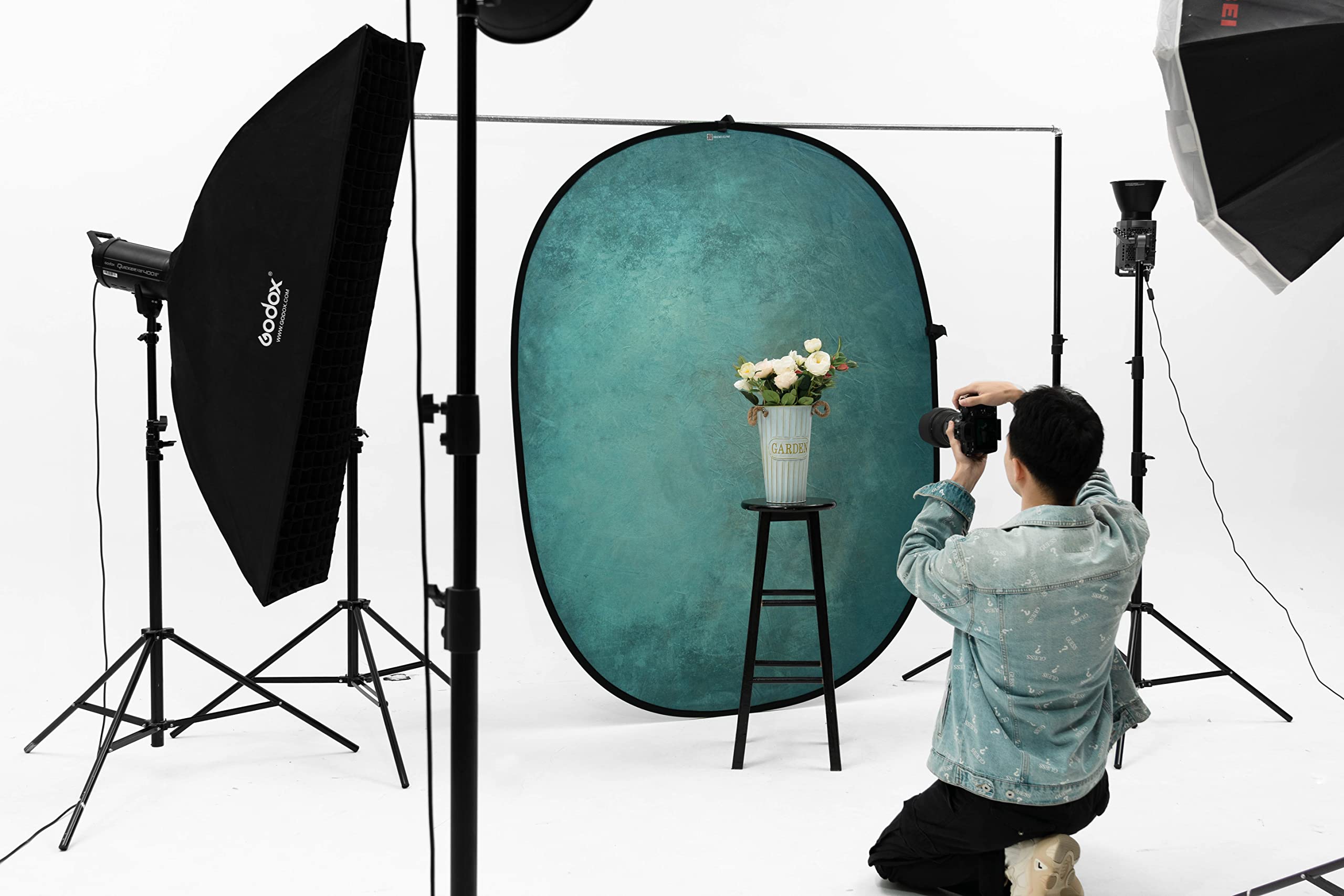 Kate Collapsible Backdrop Pop Up Backdrops Portable Red Cyan Photo Background, Video Conference, Portrait Photography, 5X6.5Ft