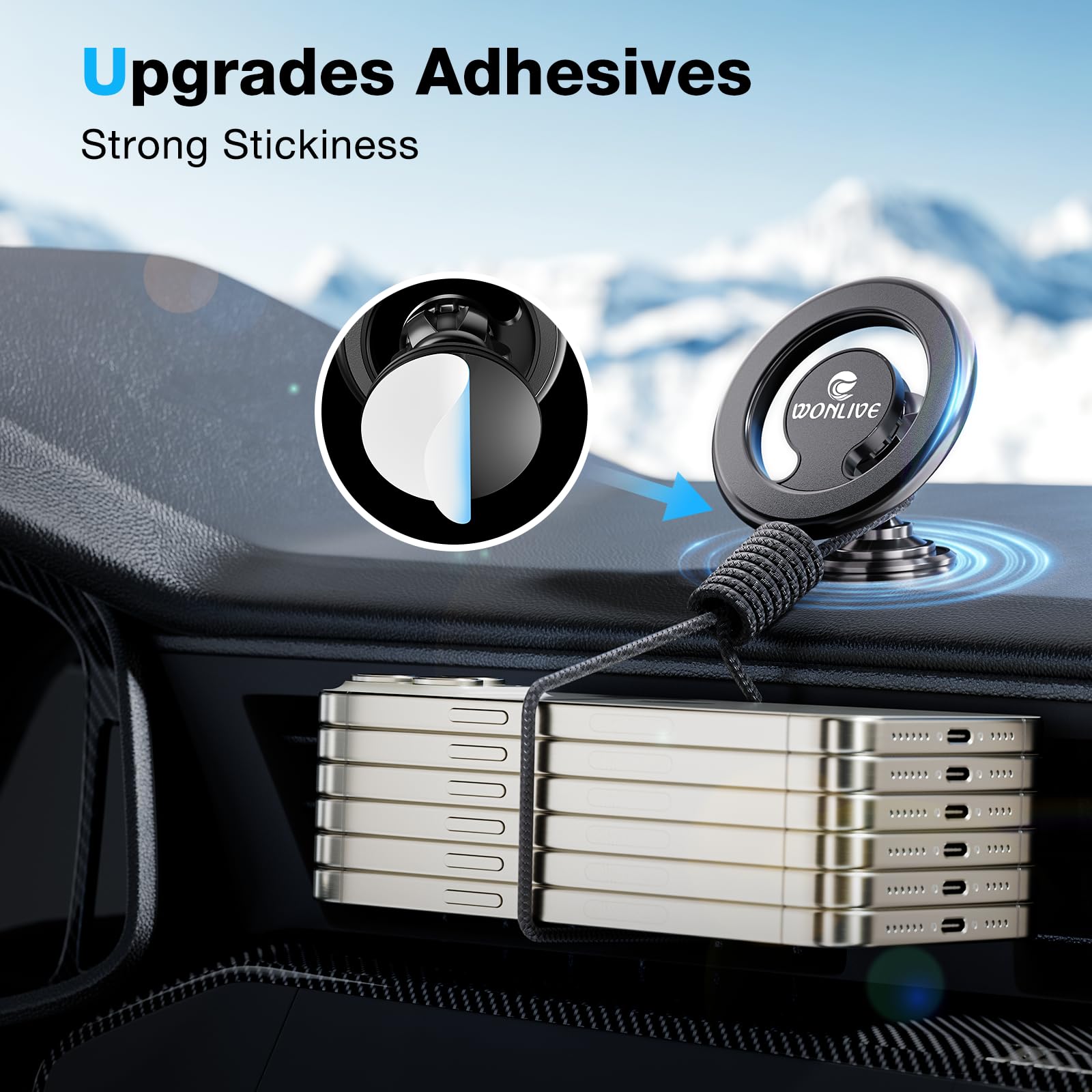 Wonlive For Magsafe Car Mount, 2 In 1 Vent/Dashboard Magnetic Phone Holder - [44 Strong Magnets] Car Phone Holder Mount Fit Ipho