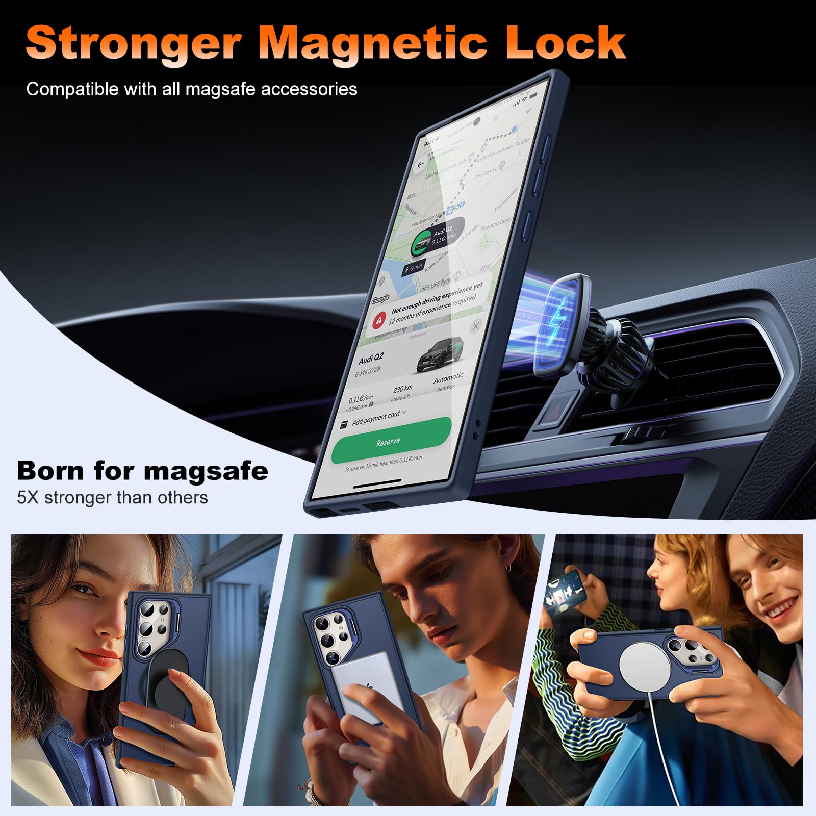 Jame For Samsung Galaxy S24 Ultra Case, Slim S24 Ultra Case With Stand, [Compatible With Magsafe], Built In Camera Stand Translu