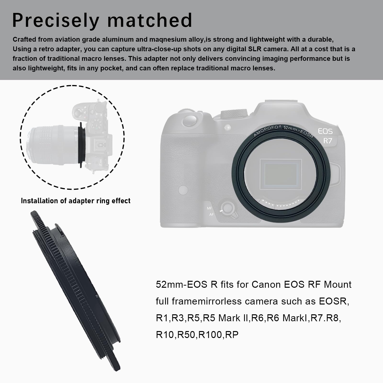 52Mm To Ef/R Macro Lens Reverse Ring Compatible With Ef-R Full Famer Camera,With 52Mm Filter Thread Lens Ef100Mmf/2.8, Ef135Mmf/