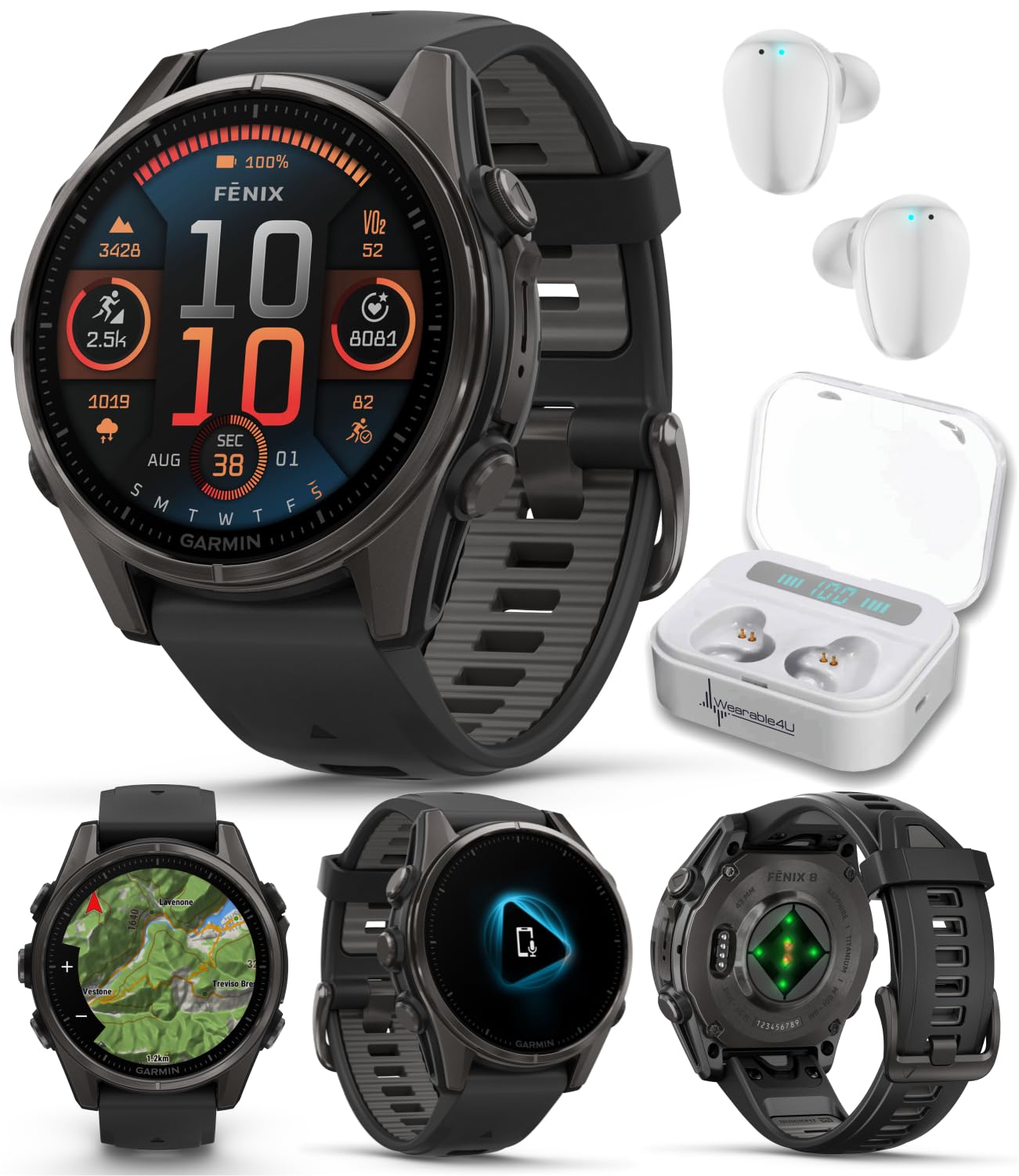 Garmin Fenix 8 - 43 mm Sapphire, AMOLED Multisport GPS Smartwatch, Carbon Gray DLC Titanium with Black/Pebble Gray Silicone, Bui