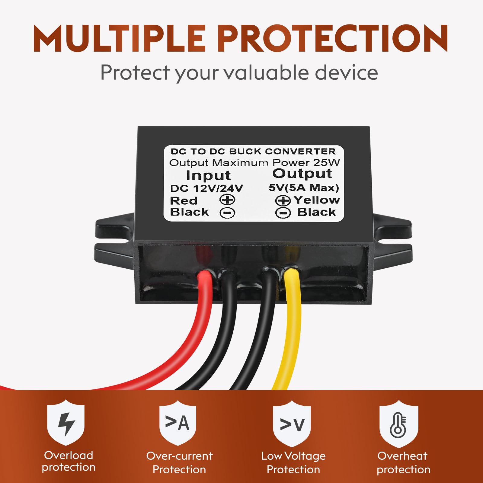 Klnuoxj Dc 24V 12V To 5V 5A 25W Step Down Converter Module Buck Reduced Voltage Regulator Car Power Converter 24 Volt 12 Volt To