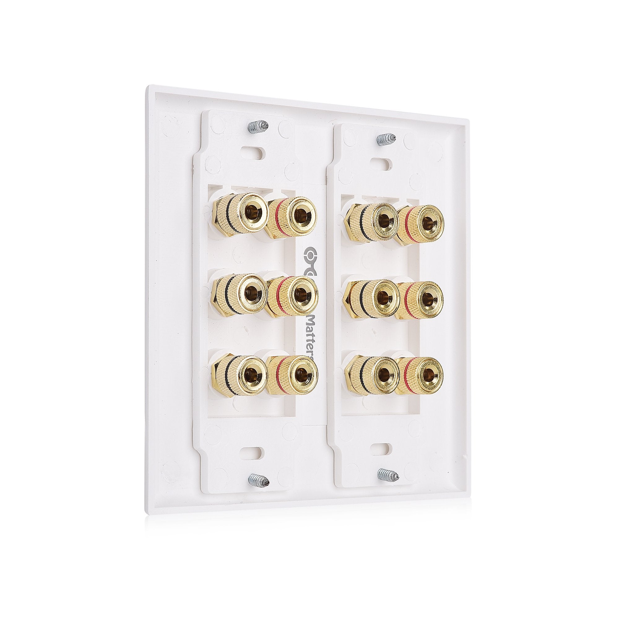 Cable Matters Double Gang Speaker Wire Wall Plate (Speaker Wall Plate, Banana Plug Wall Plate) for 6 Speakers in White