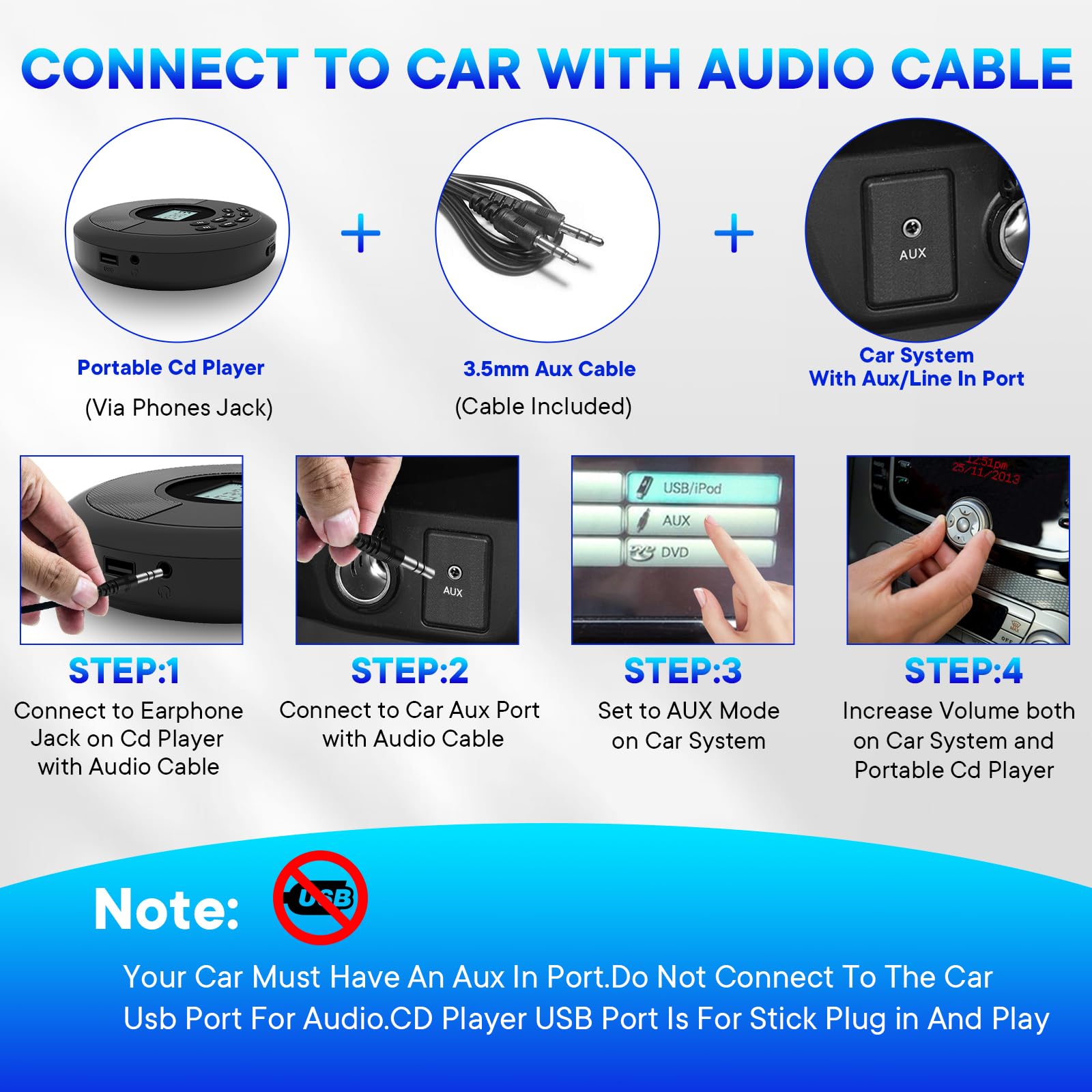 Hayerpor Portable Cd Player Bluetooth:Rechargeable Walkman Cd Player With Speakers And Headphones,Small Cd Player For Car Plug I