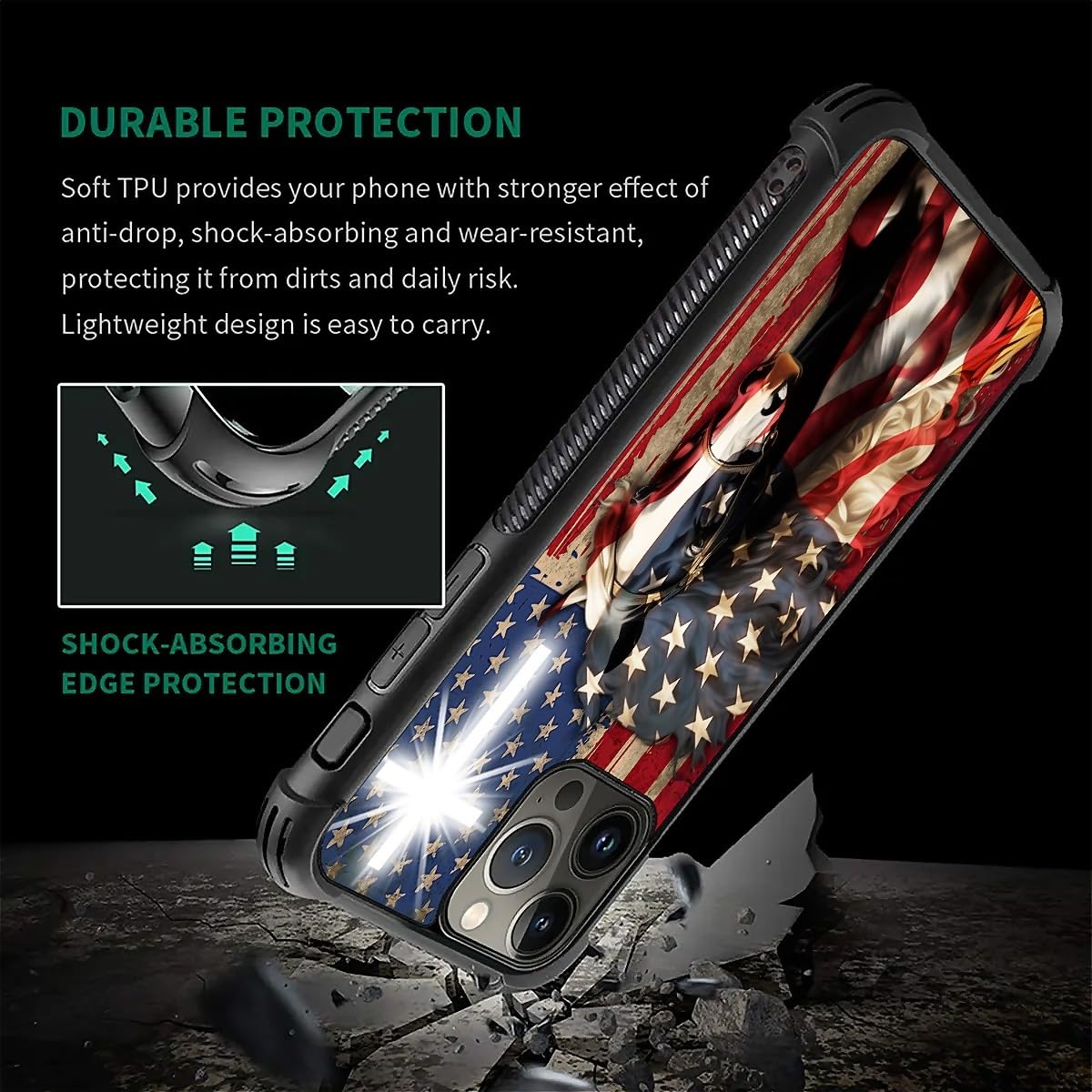 Fkbrcl4U For Iphone 16 Pro Max Case, Red American Flag Horse Cross Pattern Graphic Design Girl Boy Soft Silicone Hard Acrylic Sh