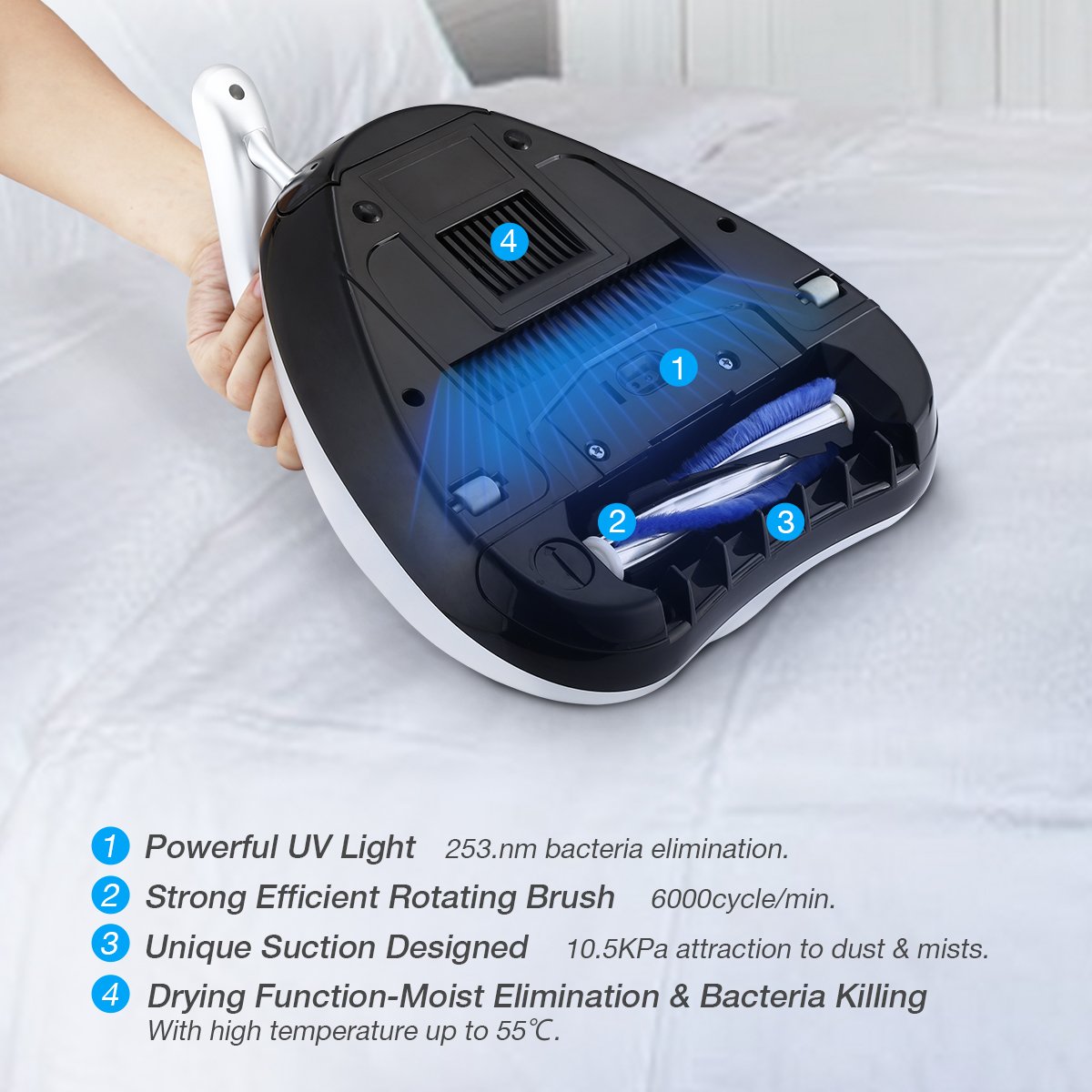 Housmile Bed Vacuum Cleaner Special Purpose Mattress Vacuum Cleaner With Powerful Suction Upgraded Handheld Uv Vacuum Effective