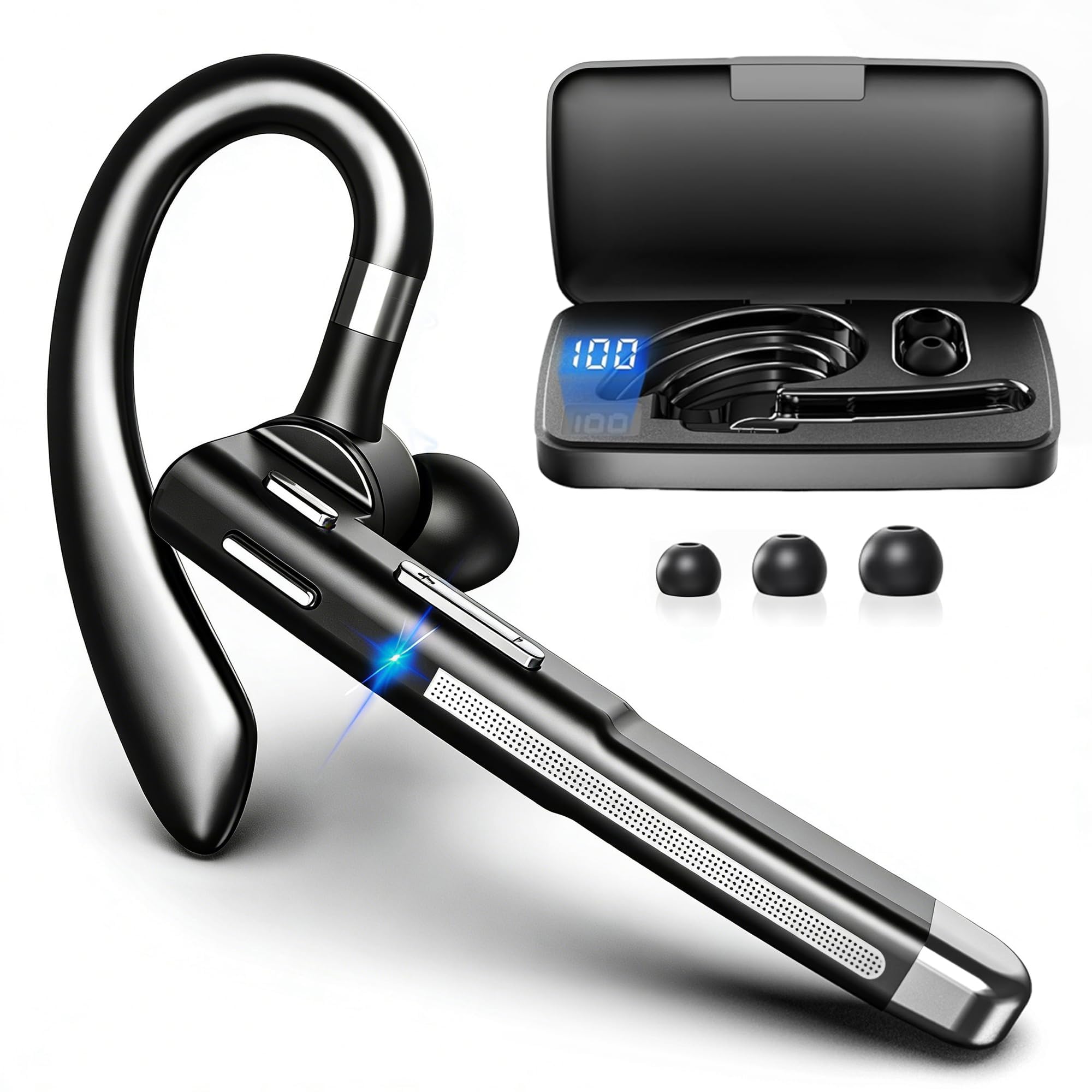 Bluetooth Headset, 100Hrs Bluetooth 6.1 Earpiece, HD Audio, Mute Button