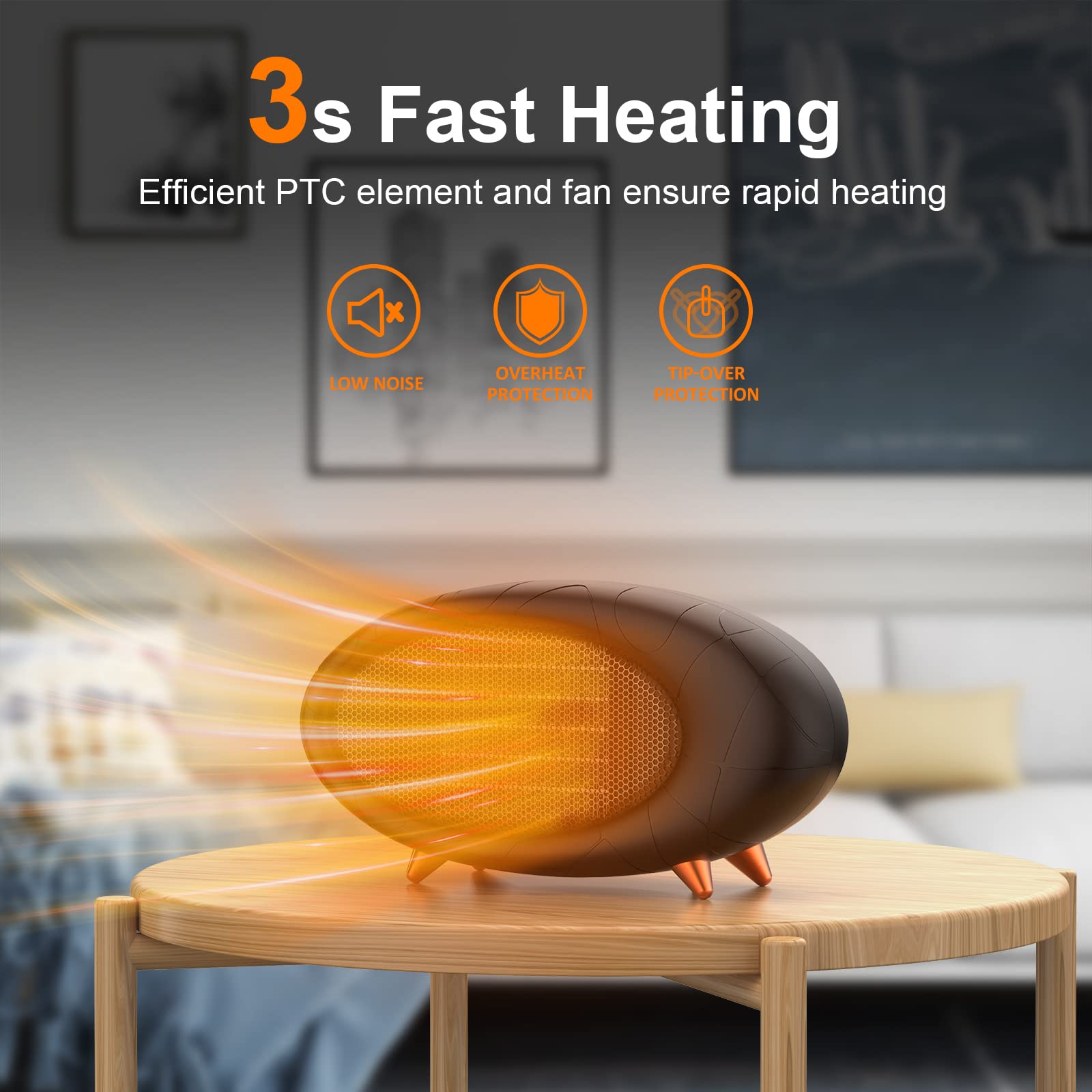 Prsooy Desk Heater,600W Energy Efficient Small Desk Heater For Indoor Use,Ptc Fast Heating Ceramic Heater For Bedroom Home Offic