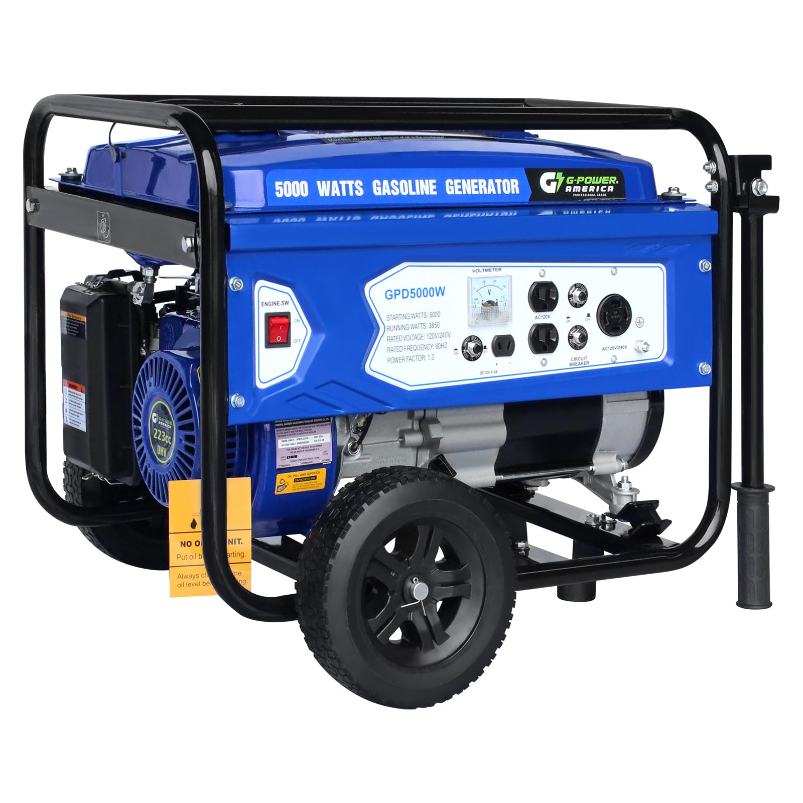 Green-Power America 5000 Watt Gasoline Generator, Manual Recoil Start Portable Generator, Backup Power for Home Emergency, Job S
