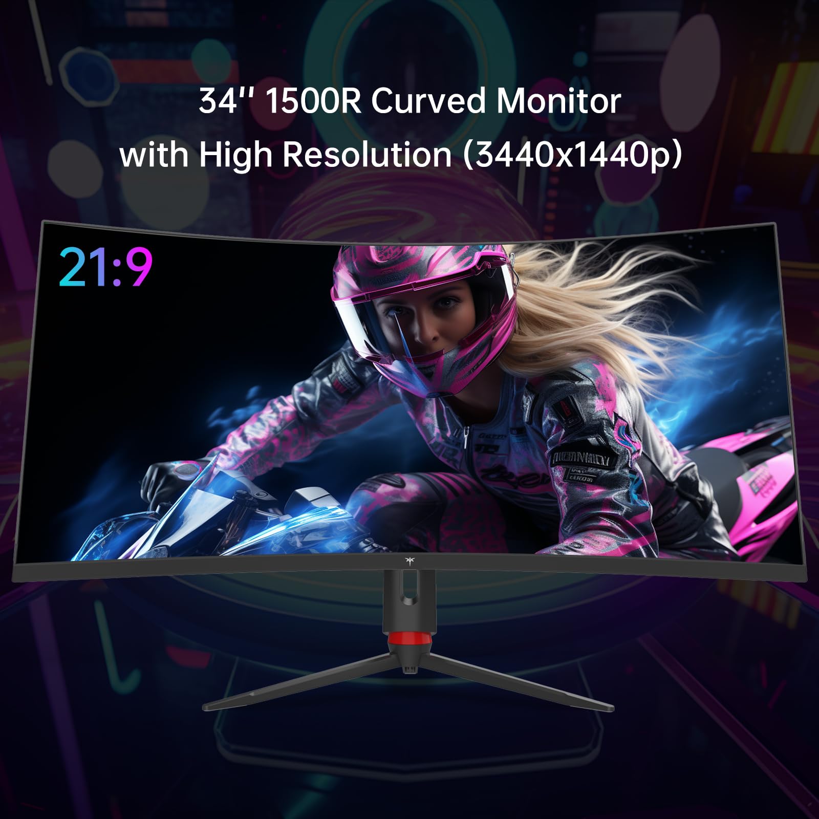 Ktc 34'' Curved Ultrawide Gaming Monitor, 21:9, 3440X1440P 165Hz 1Ms, 1500R Curved Monitor, Freesync G Sync, Picture By Picture,