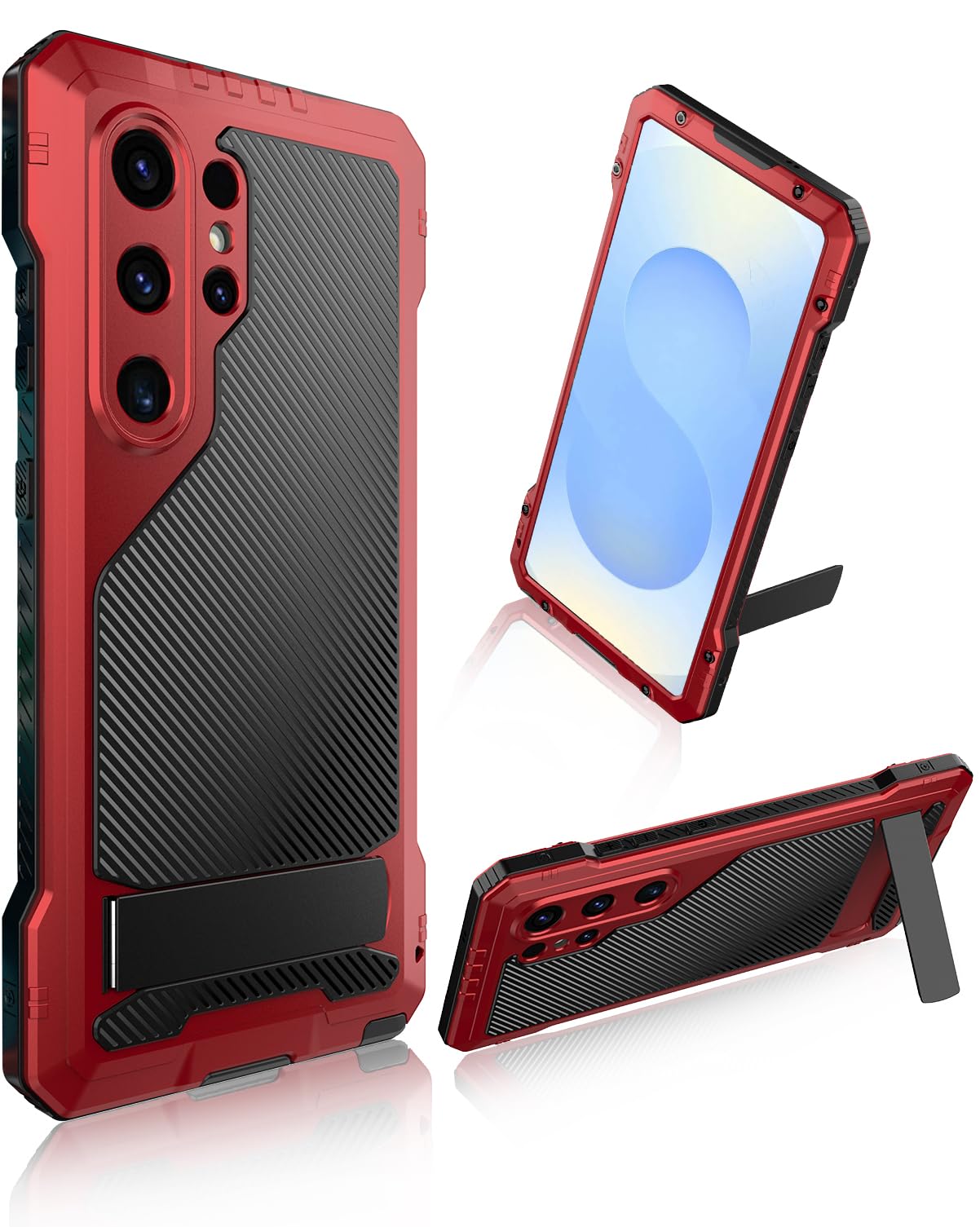 NINKI for Samsung Galaxy S25 Ultra Case Metal Silicone with Kickstand Built-in Screen Protector,Heavy Duty 360Military Shockproo